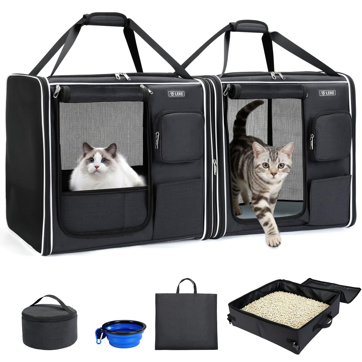 Lekereise large cat carrier soft-sided 28x13x13, ready for travel