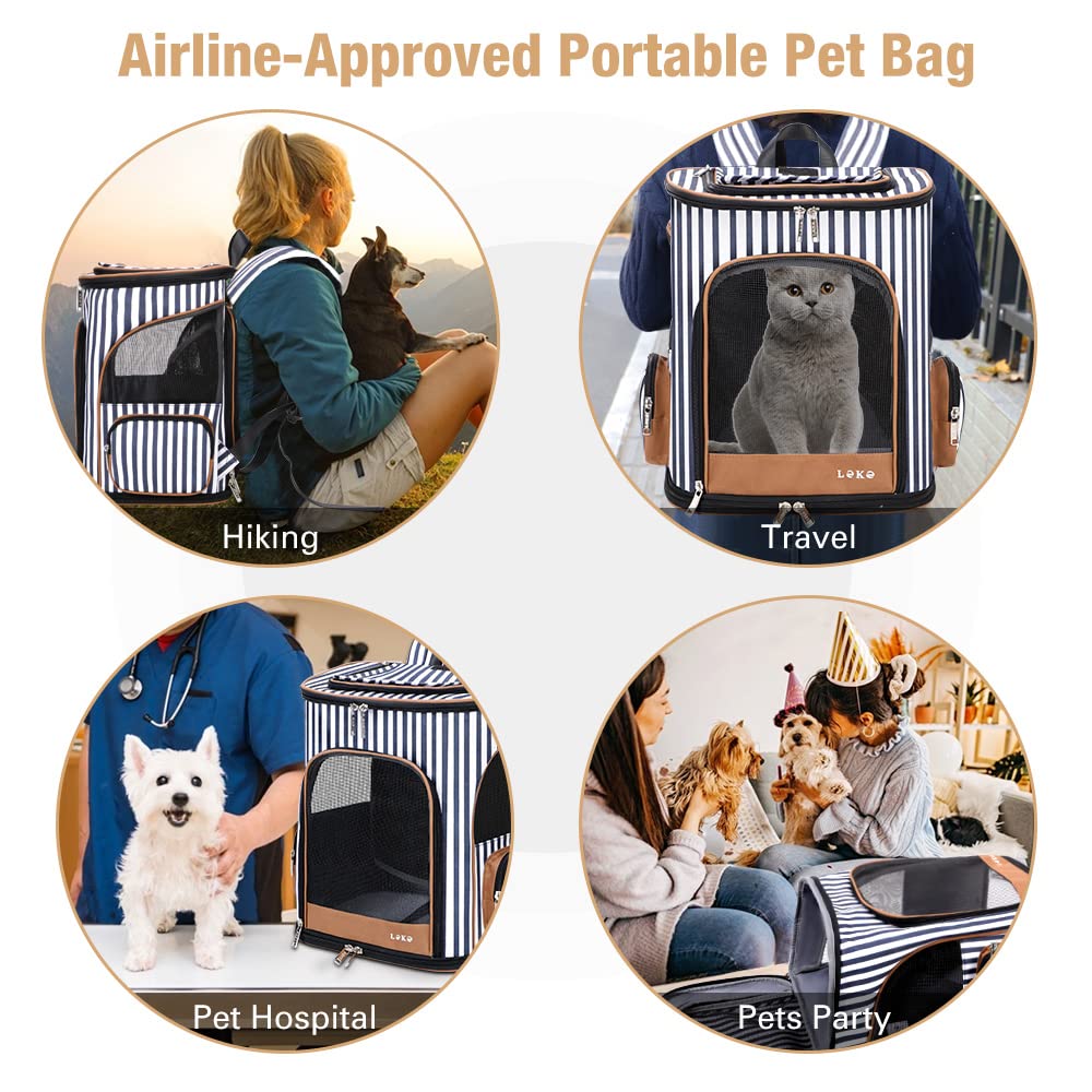 Lekereise pet carrier backpack expandable dimensions striped indicates size fits small pets under 15 lbs