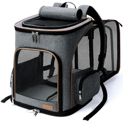Lekereise pet carrier backpack expandable front view with breathable mesh for visibility
