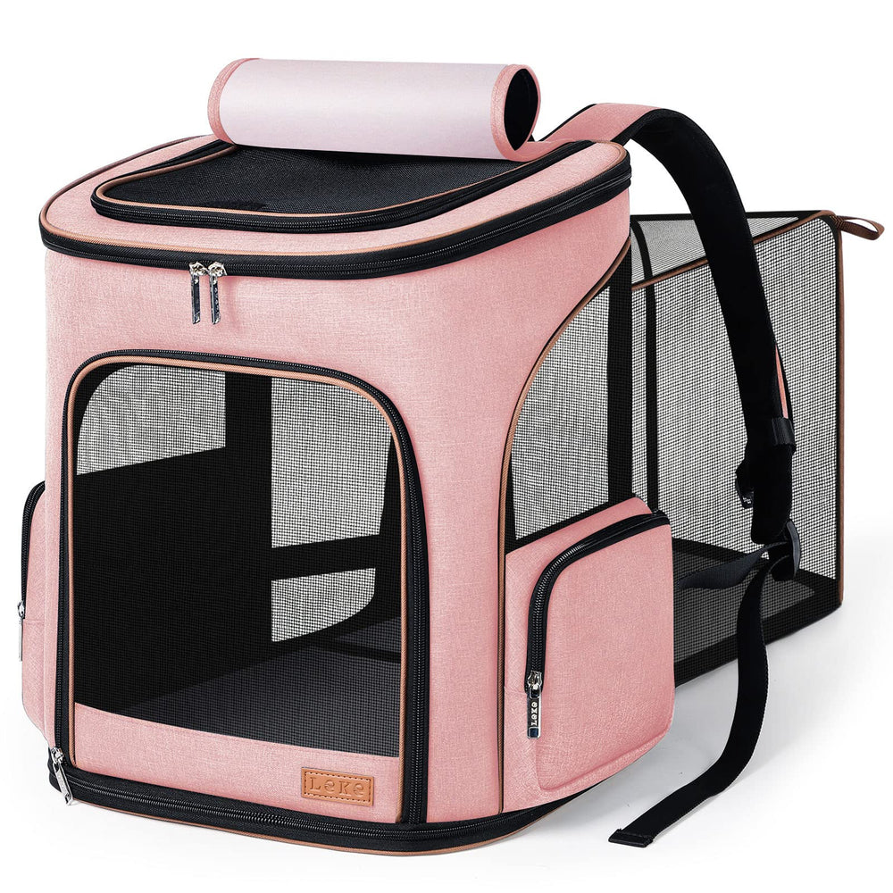 Lekereise pet carrier backpack expandable in action on a hike for comfort