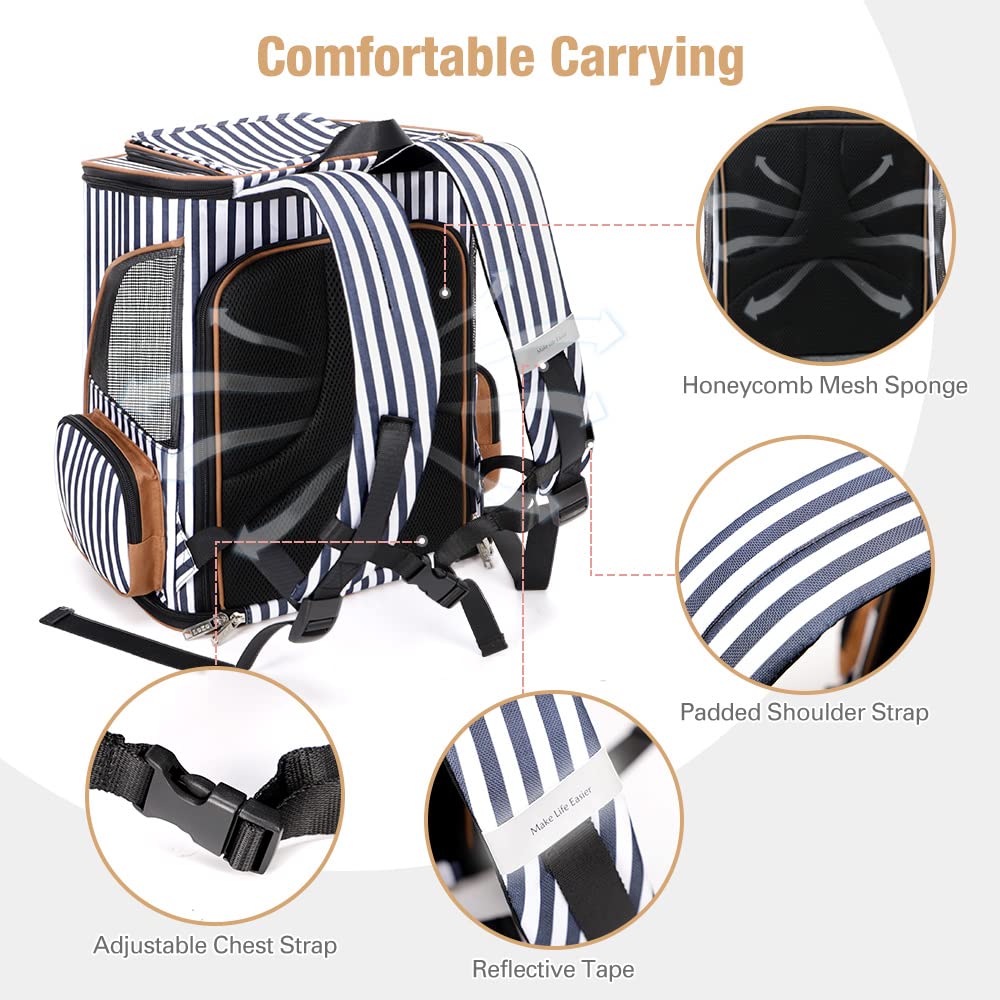 Lekereise pet carrier backpack expandable inner safety leash striped demonstrates built-in safety feature