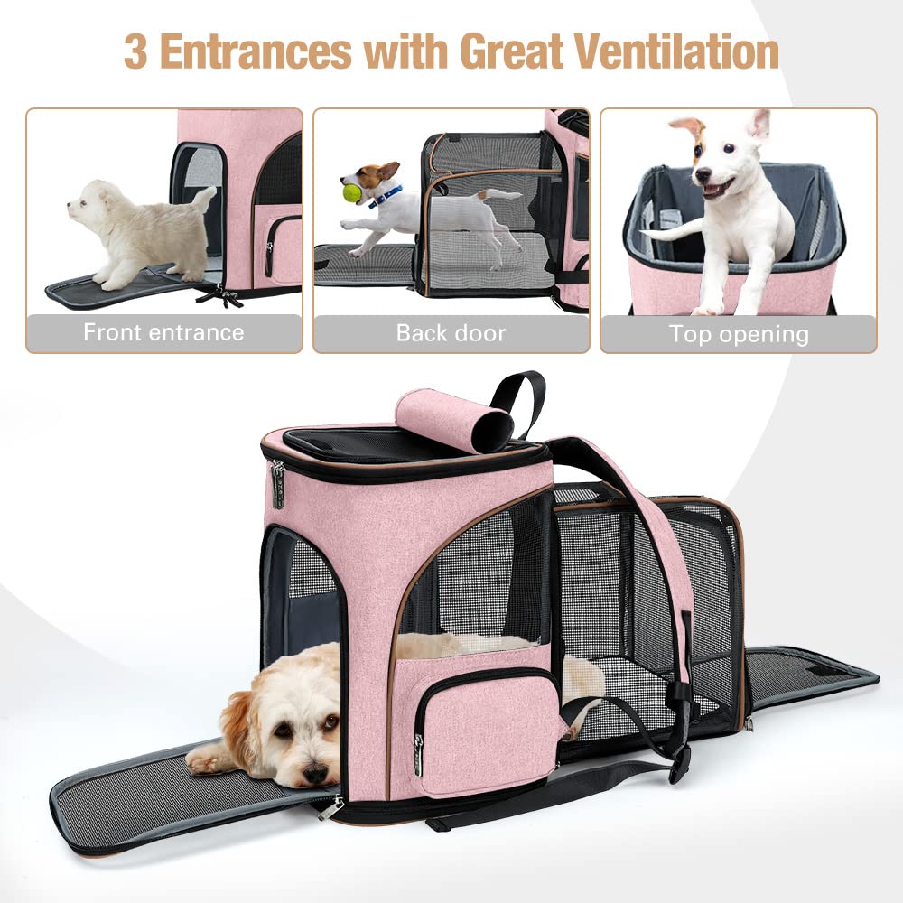 Lekereise pet carrier backpack pink breathable-mesh panel ensures ventilation and visibility.