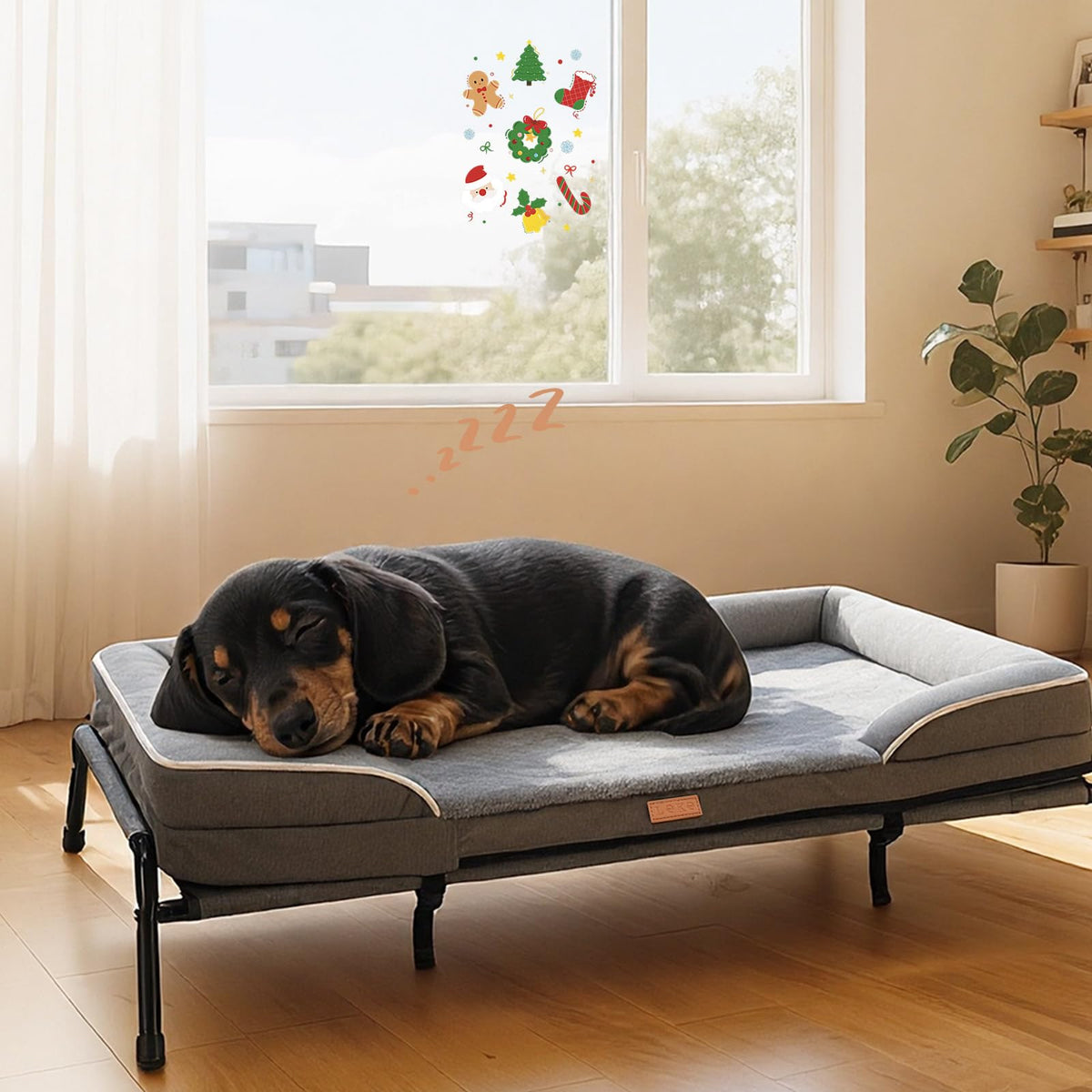 Lekereise raised dog bed 32x25 upper-mat-foam supports neck during naps