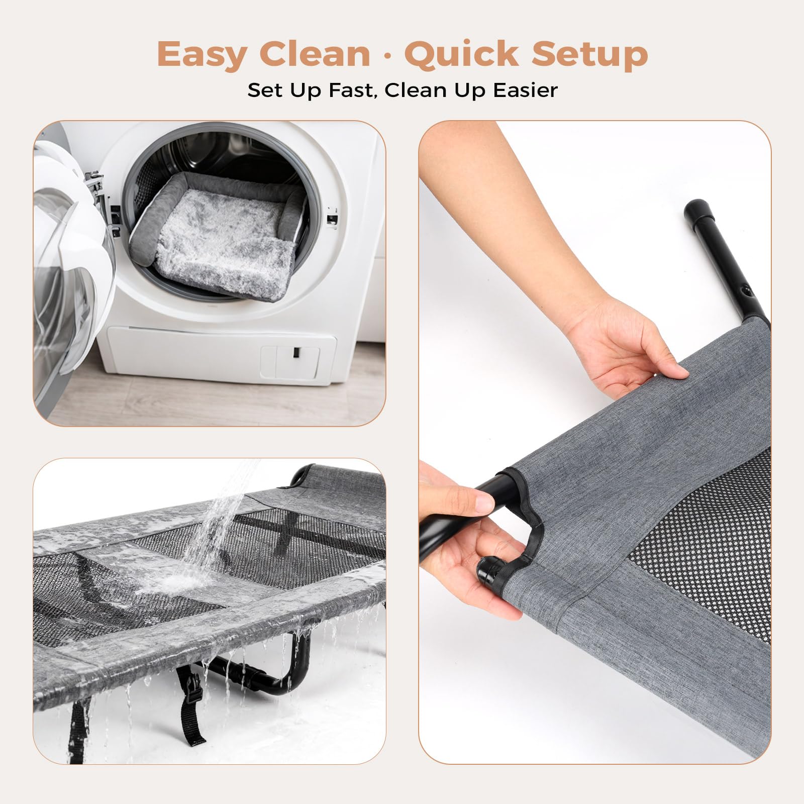Lekereise raised dog bed easy-clean frame ready for daily washing