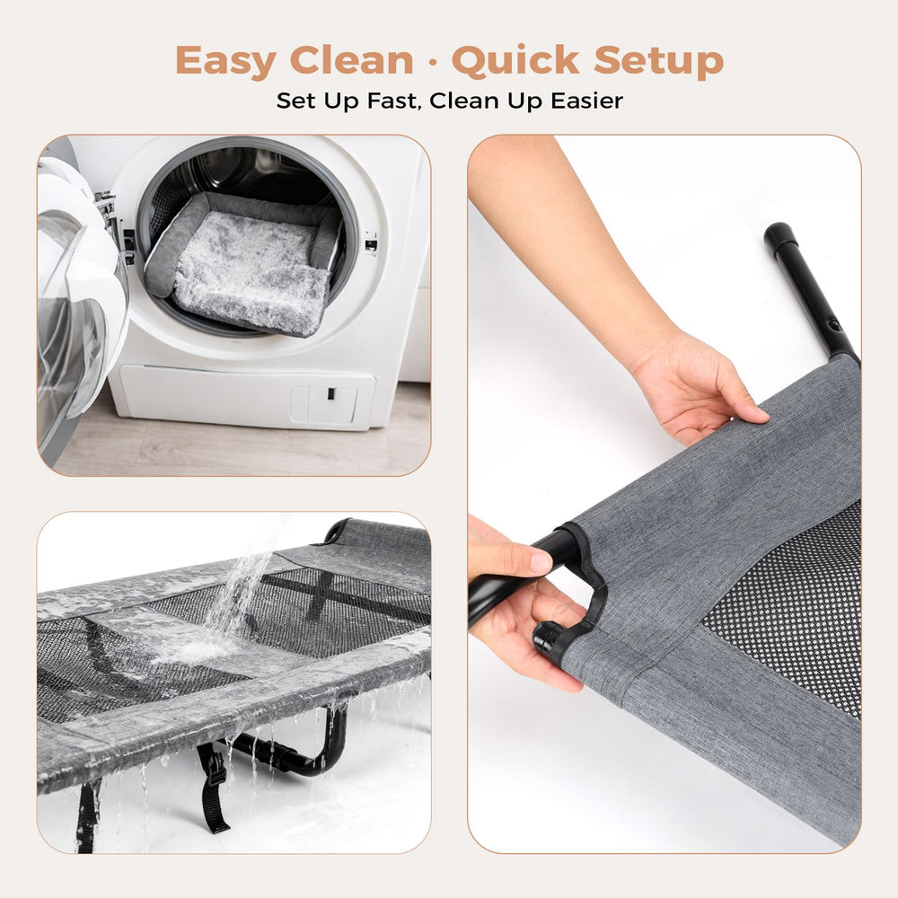 Lekereise raised dog bed easy-clean frame ready for daily washing