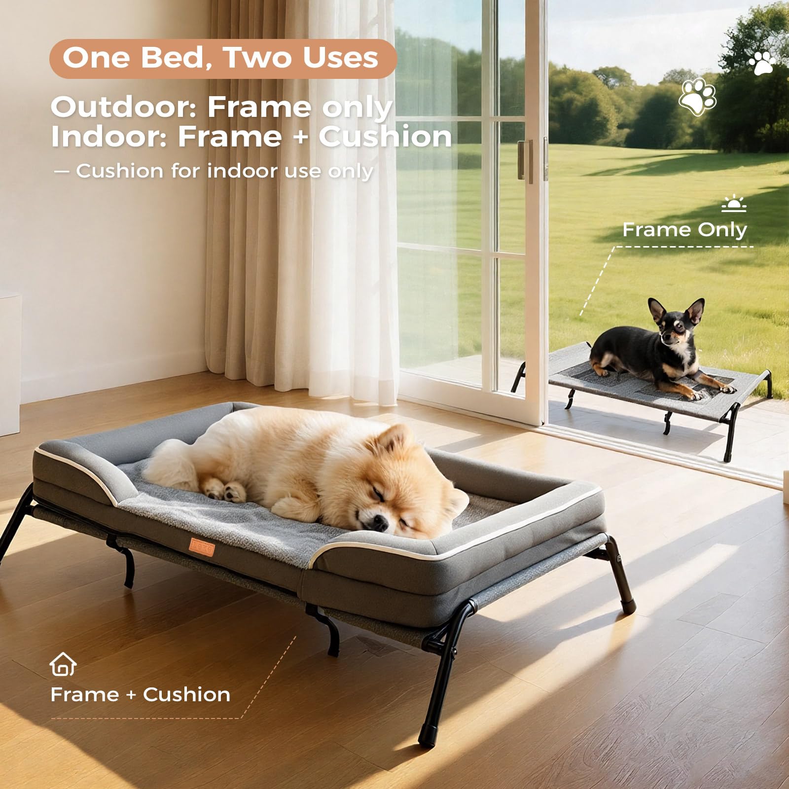 Lekereise raised dog bed with egg-shaped foam for comfort