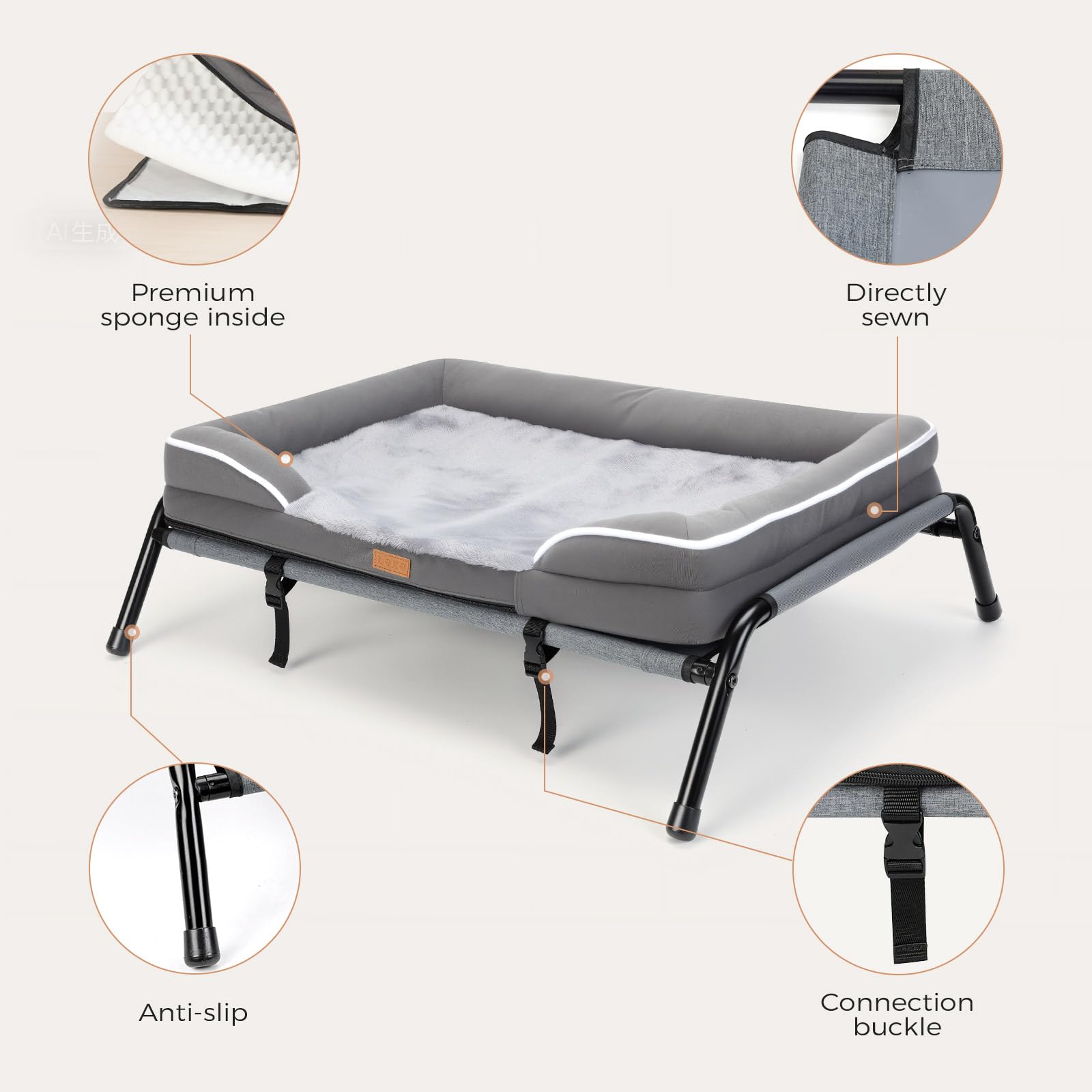 Lekereise raised dog bed waterproof cushion for easy cleaning