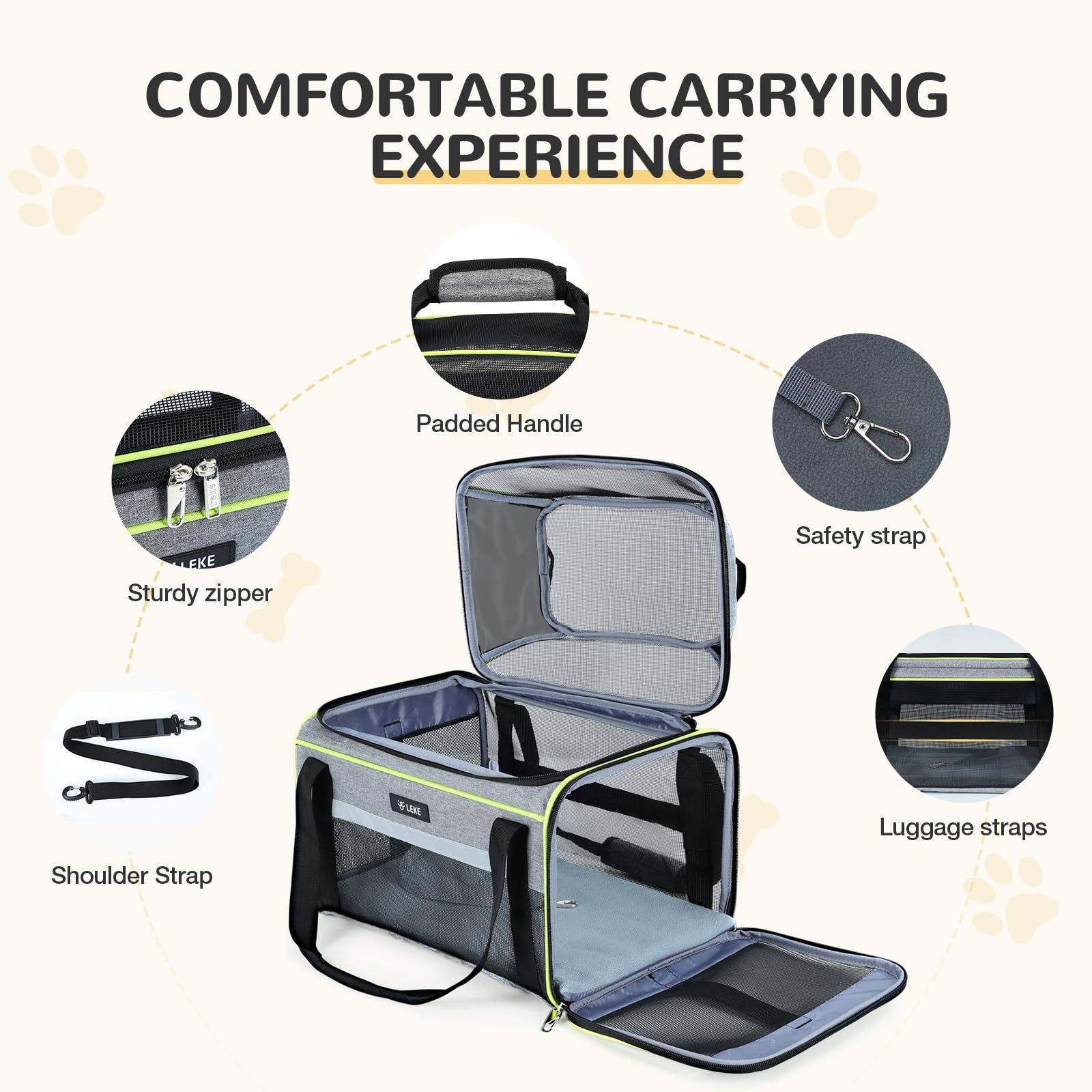 Lekereise side zipper snap lock prevents escape and scratching.