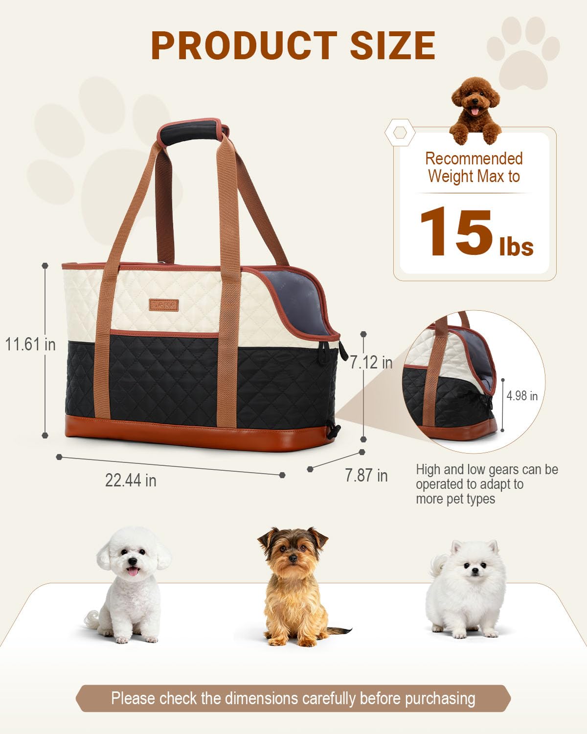 Lekereise soft PU leather material offering a durable, waterproof pet carrier.