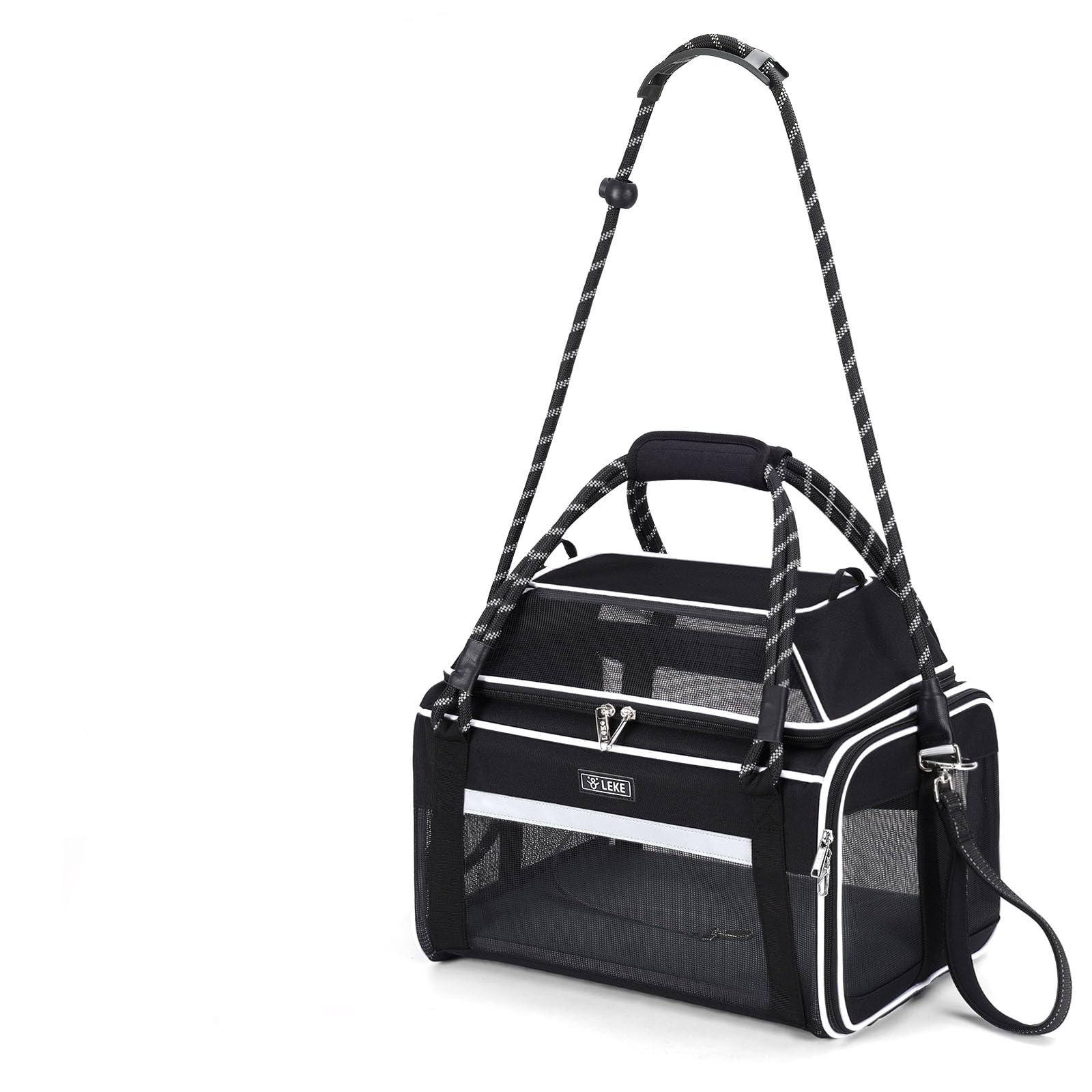 Lekereise top expandable carrier underseat shows compact airline travel and cozy pet space.