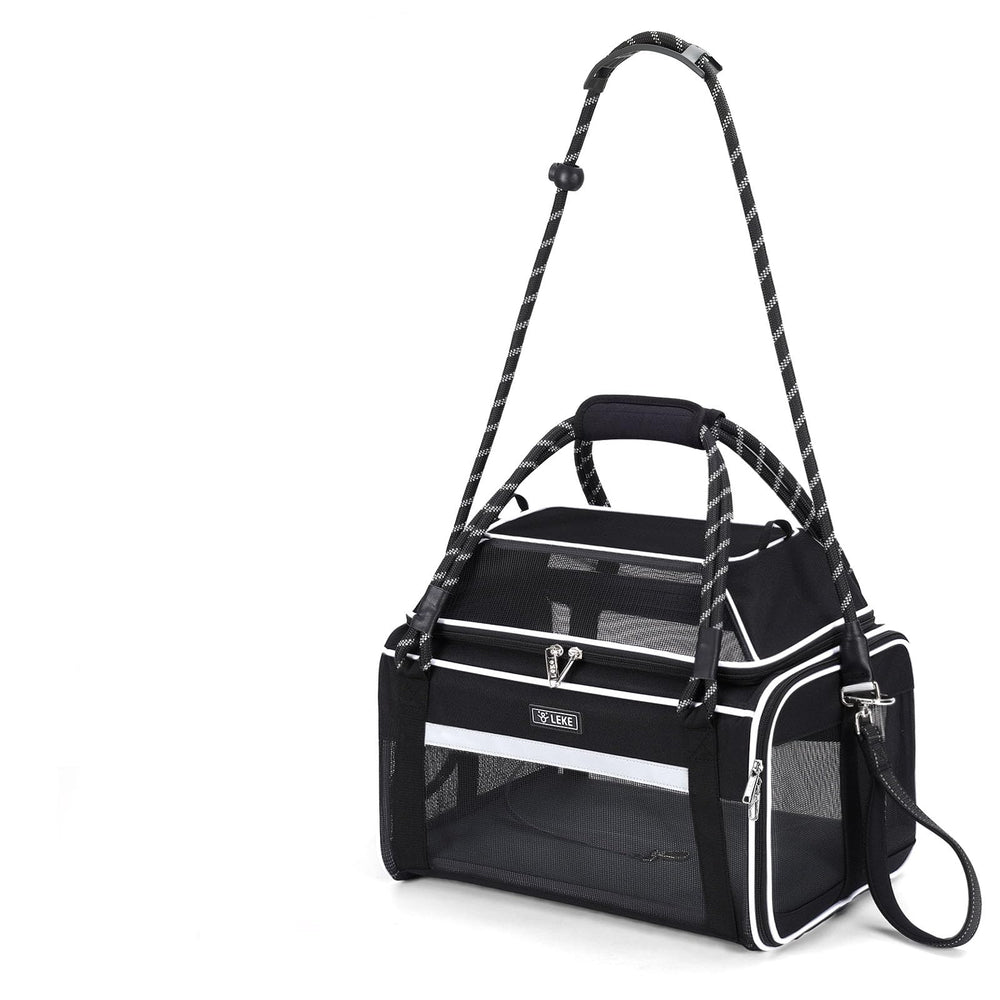 Lekereise top expandable carrier underseat shows compact airline travel and cozy pet space.