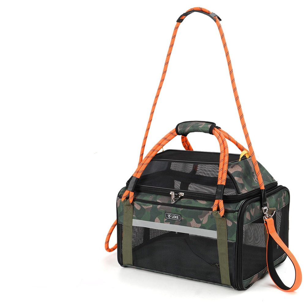 Lekereise top expandable dog carrier underseat view showing compact travel footprint.