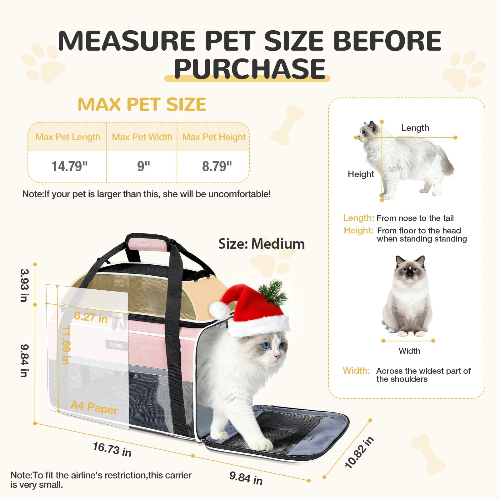 Lekereise breathable mesh panels on three sides offer airflow and visibility for pets.