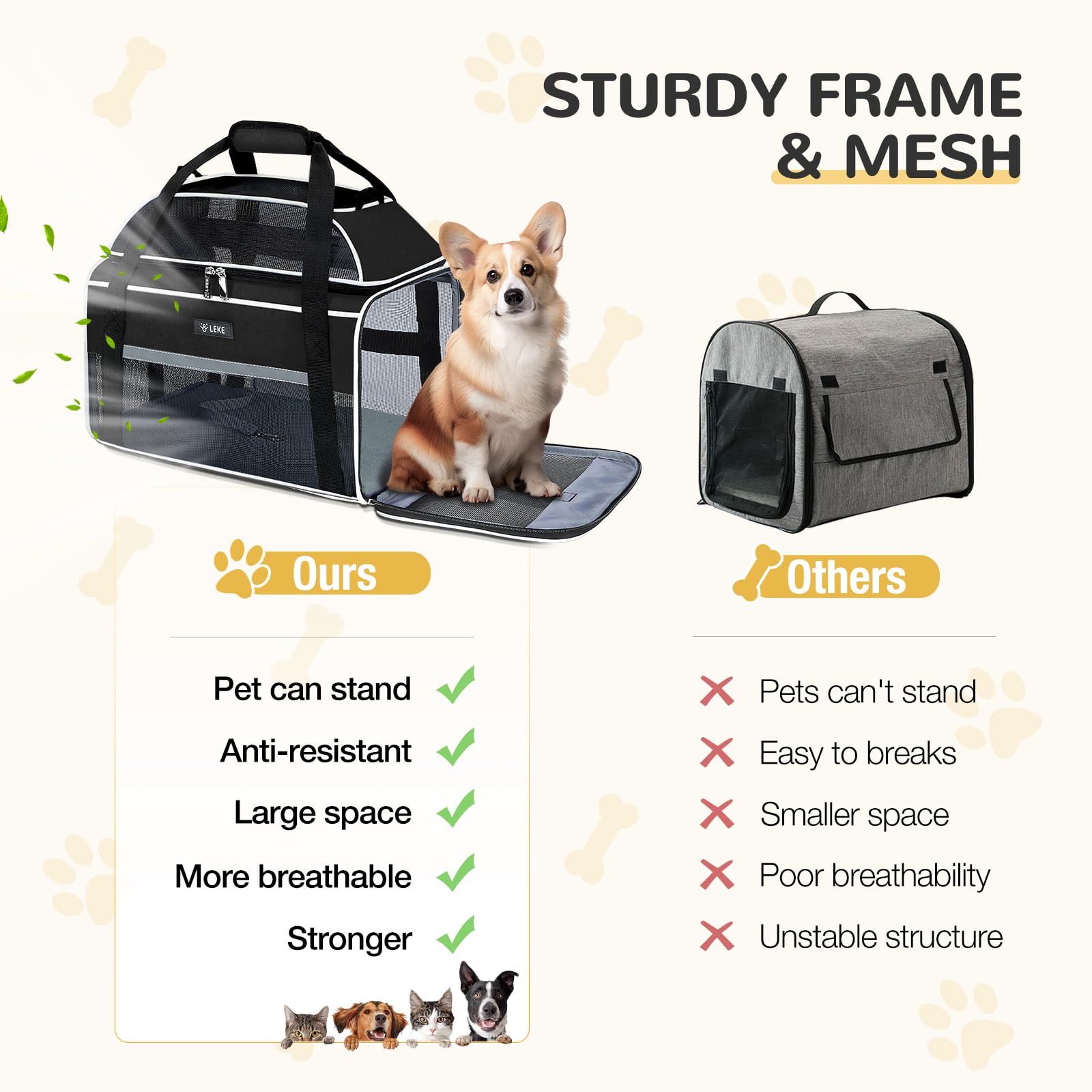 Lekereise top-expandable pet carrier durable-fabric stands up to daily trips