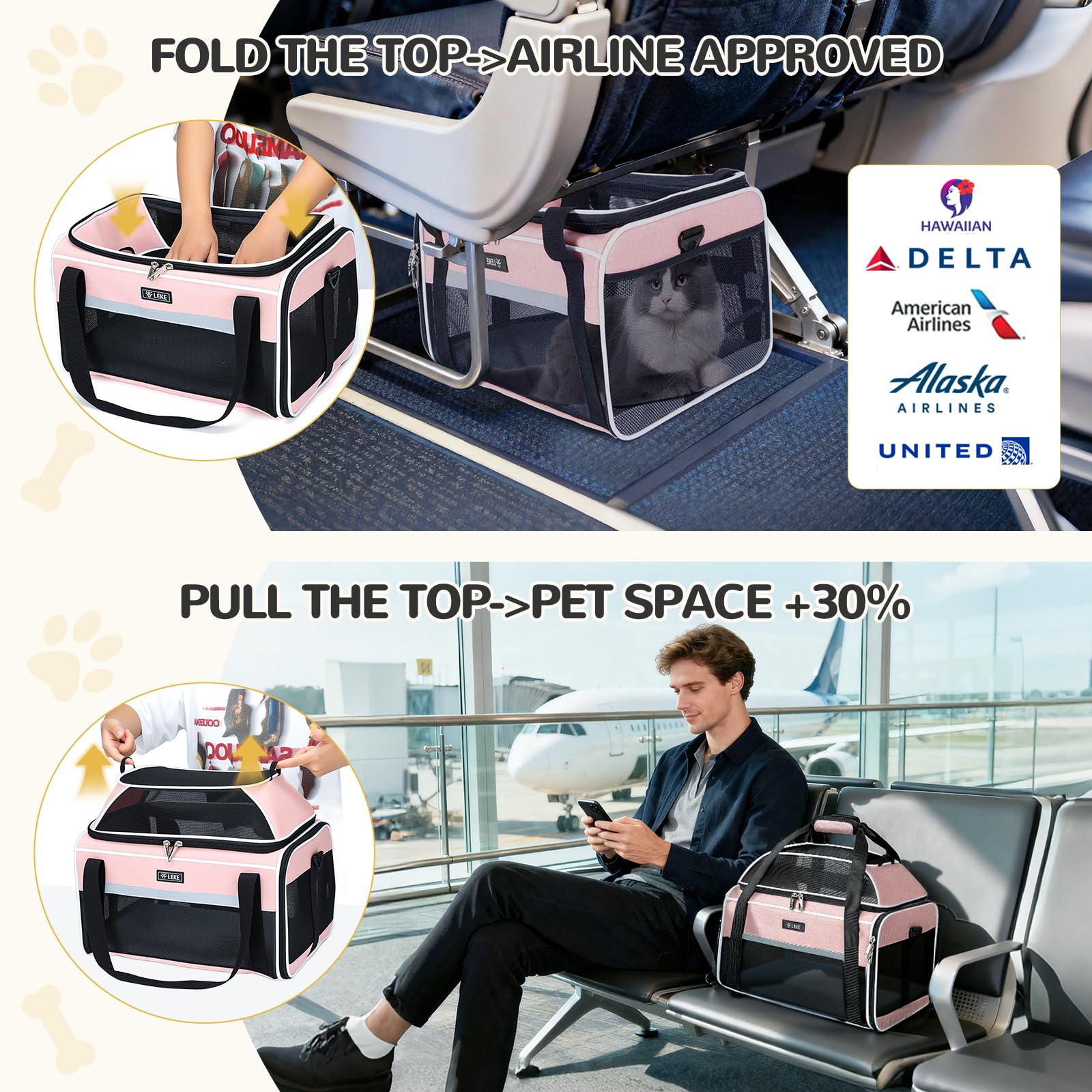 Lekereise expandable top provides extra space for your pet to stand and stretch.