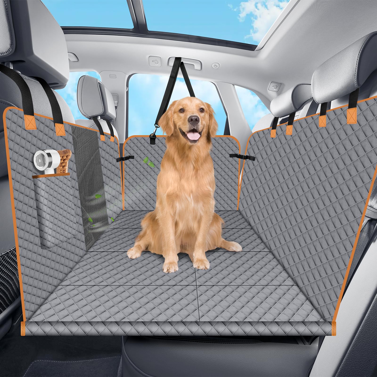 Lekespring back-seat dog car seat cover with bottom board supports pets securely on drives