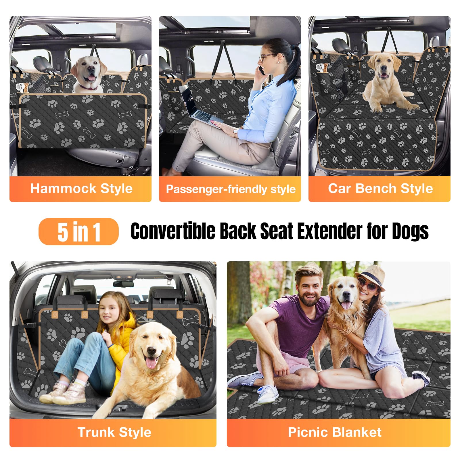 Lekespring dog car seat cover back seat extender with mesh window eases travel