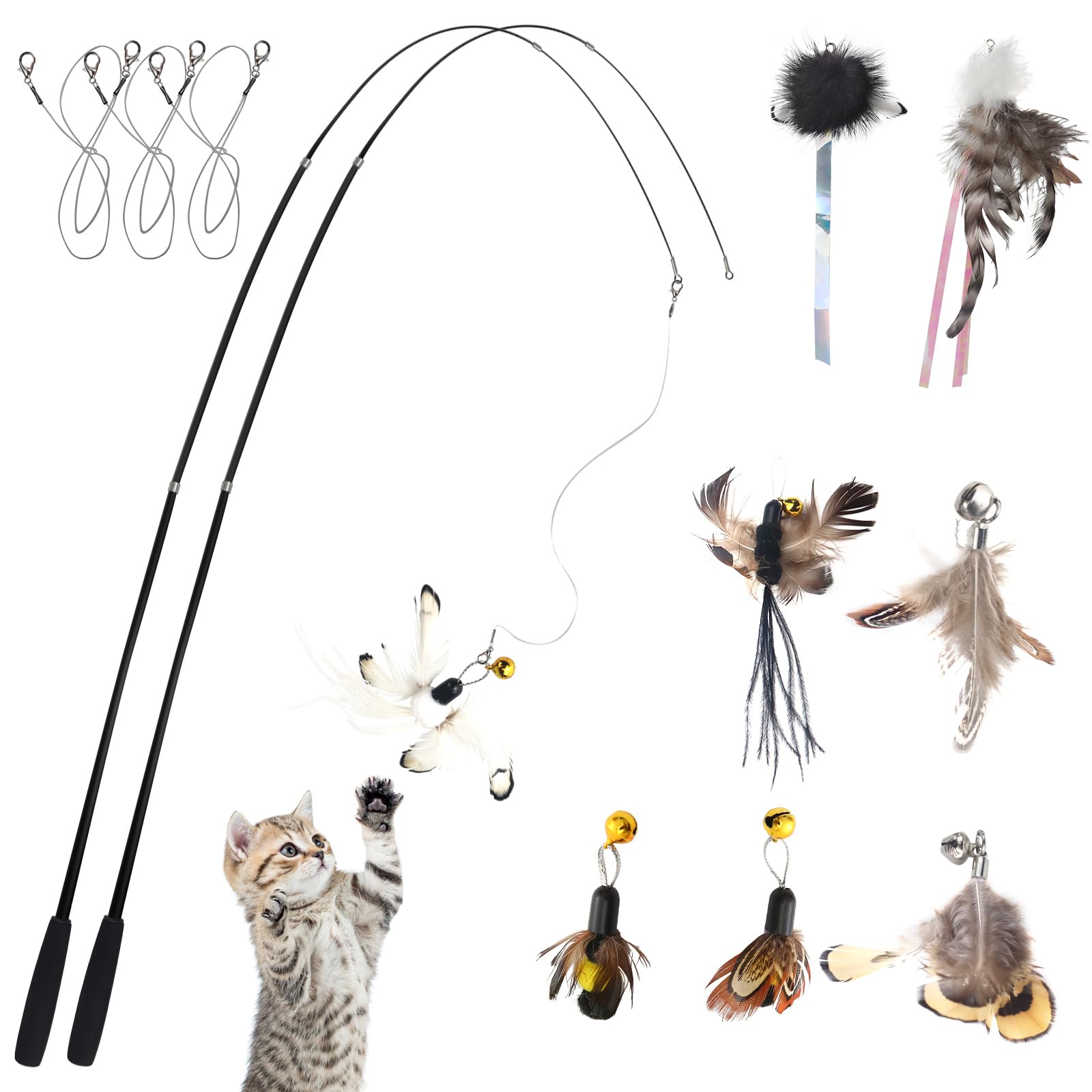 LELE LIFE 70in cat wand extended length enables safer, wider play range for curious indoor cats.