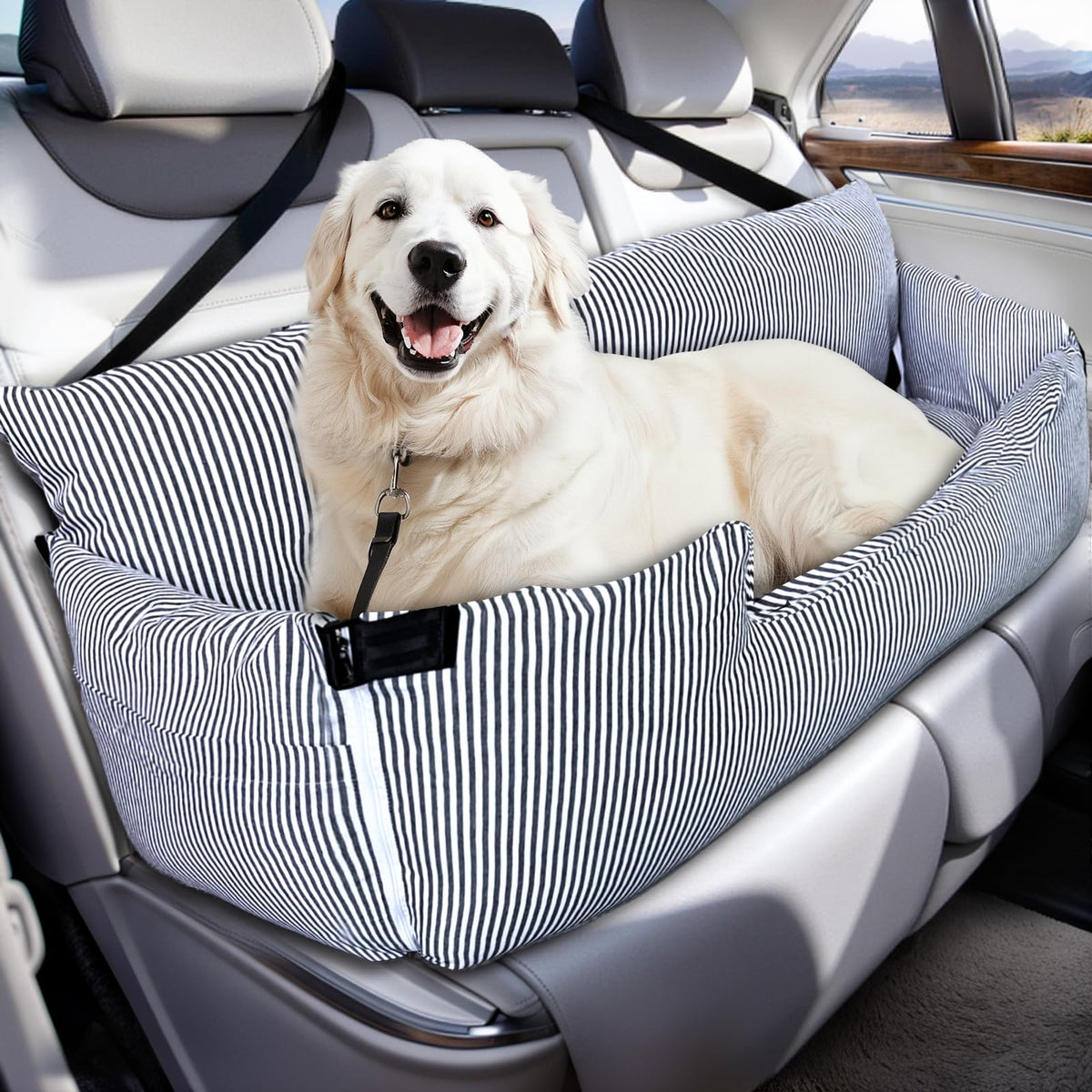 LELEFIDO dog car seat large dog back view shows secure straps for safer rides.