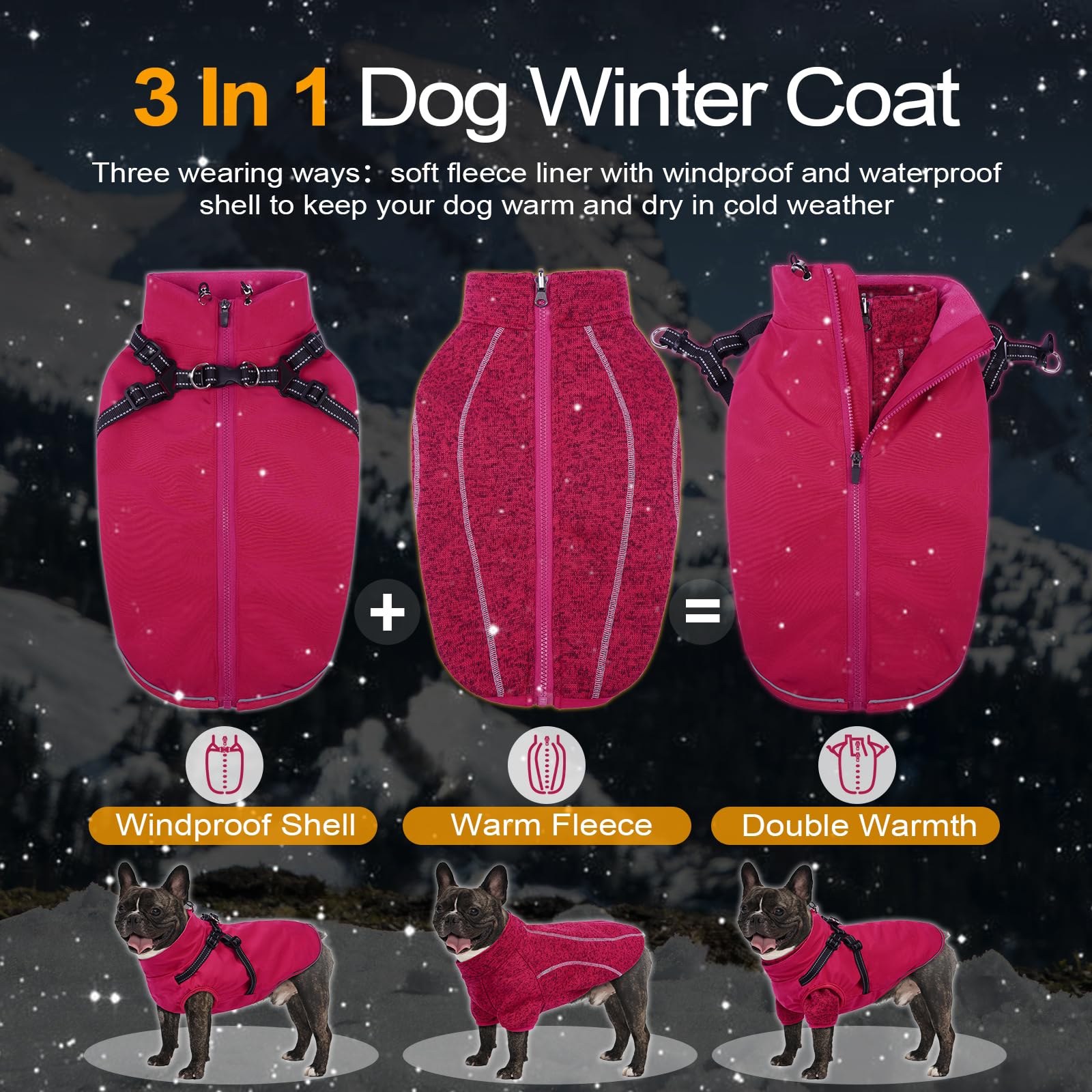 LeLePet 3in1 dog coat fleece liner adds cozy warmth for autumn outings.