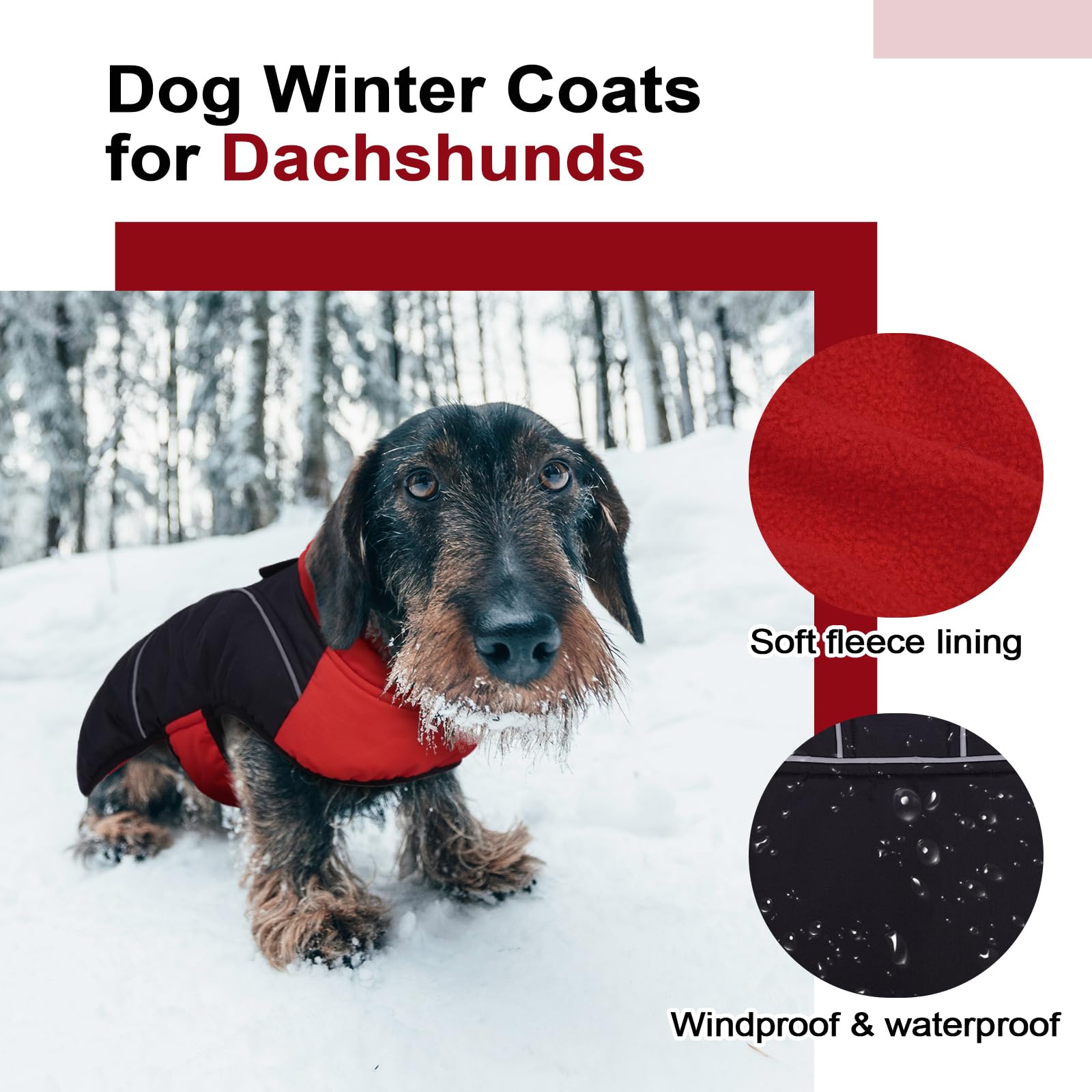 LeLePet dachshund coat with fleece lining keeps dog warm on cold days