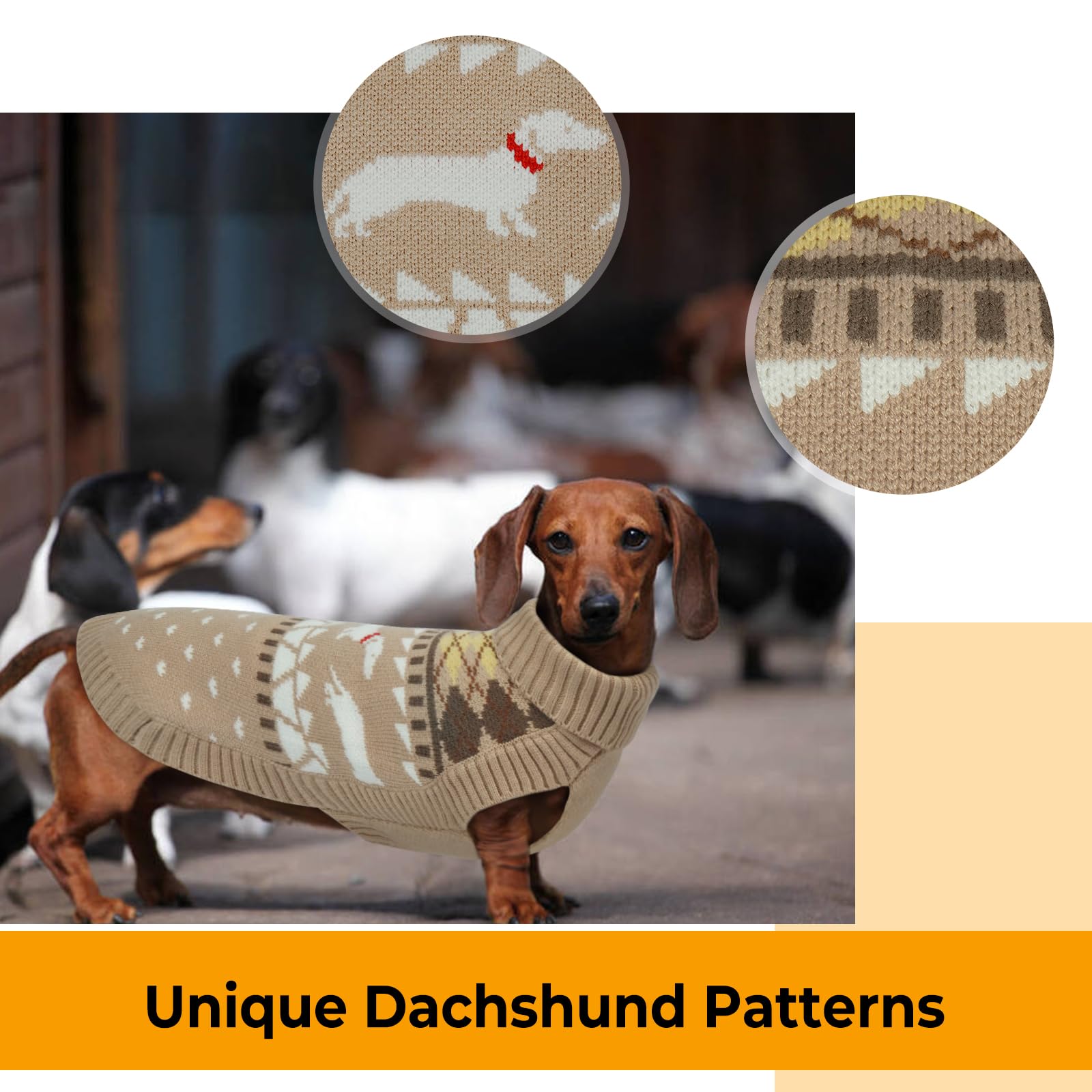 LeLePet dachshund sweater back view with extended belly coverage.