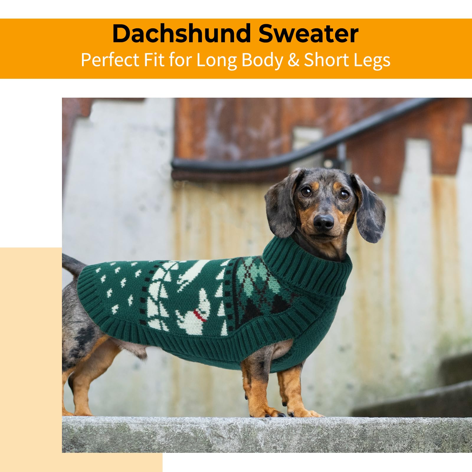 LeLePet Dachshund Sweater knit pattern with dachshund motifs enhances festive photo moments.