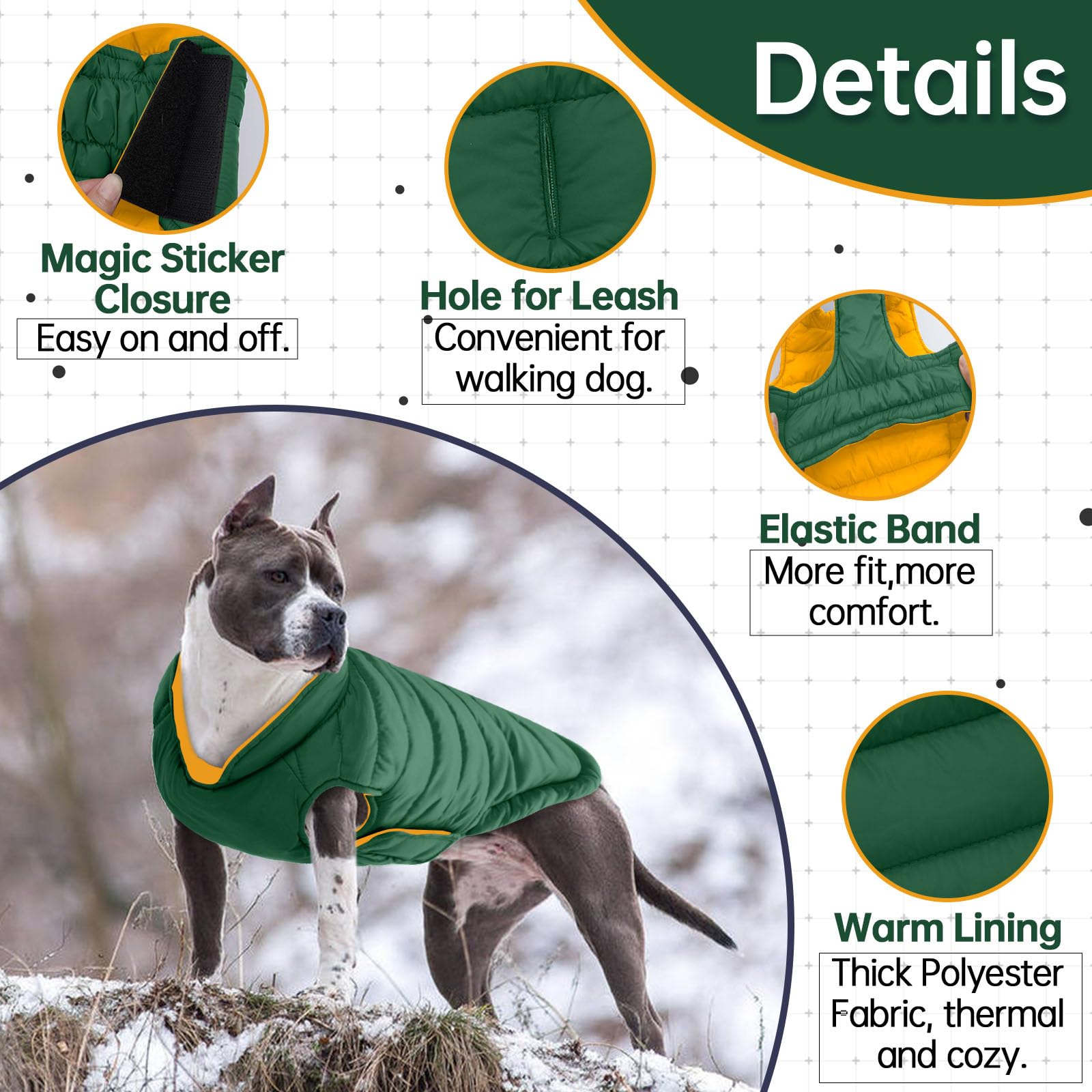LeLePet dog coat adjustable magic strap ensures secure, easy fit.