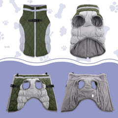 LeLePet dog coat with built-in harness back D-rings for secure leash setup.