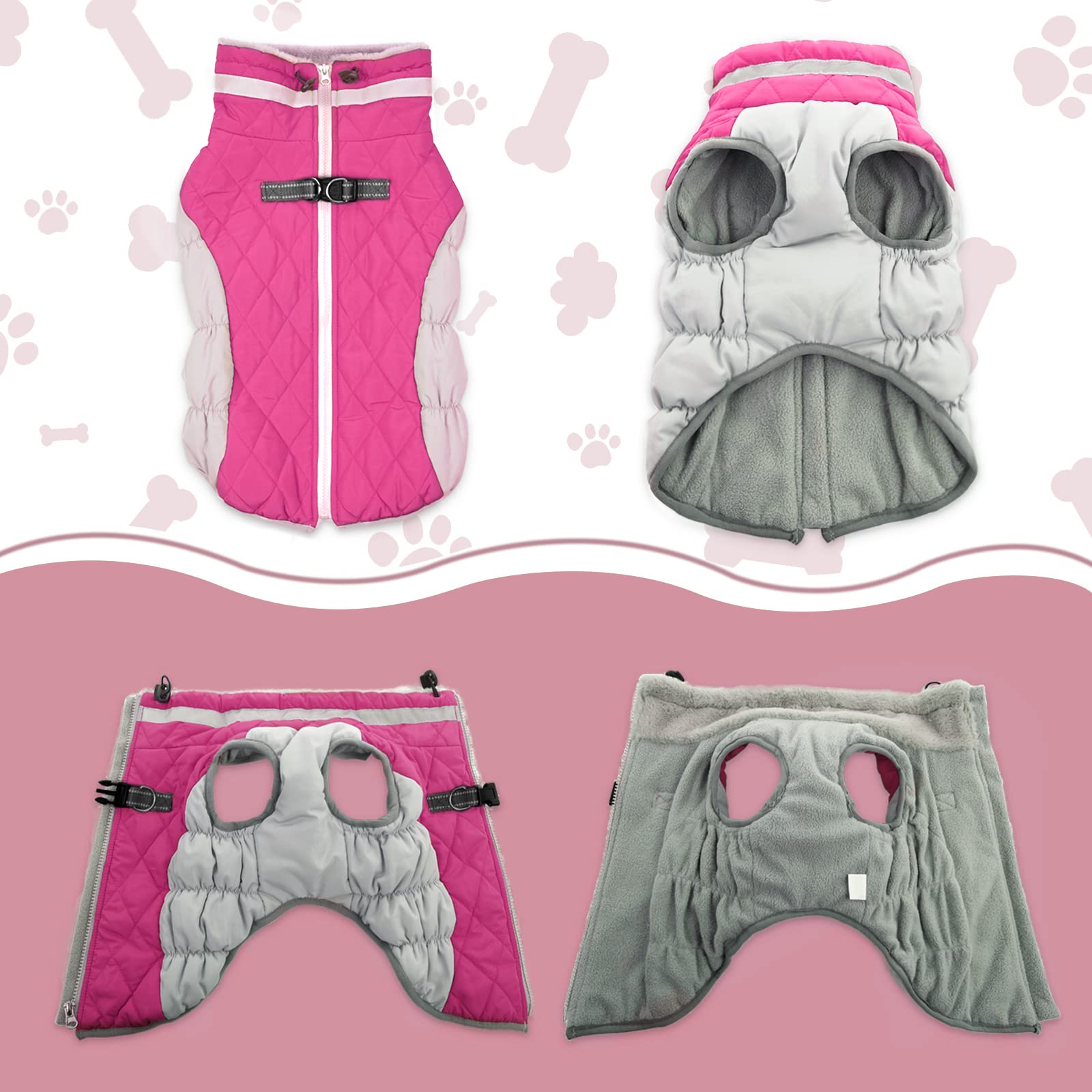 LeLePet dog coat with harness built-in for secure leash attachment.