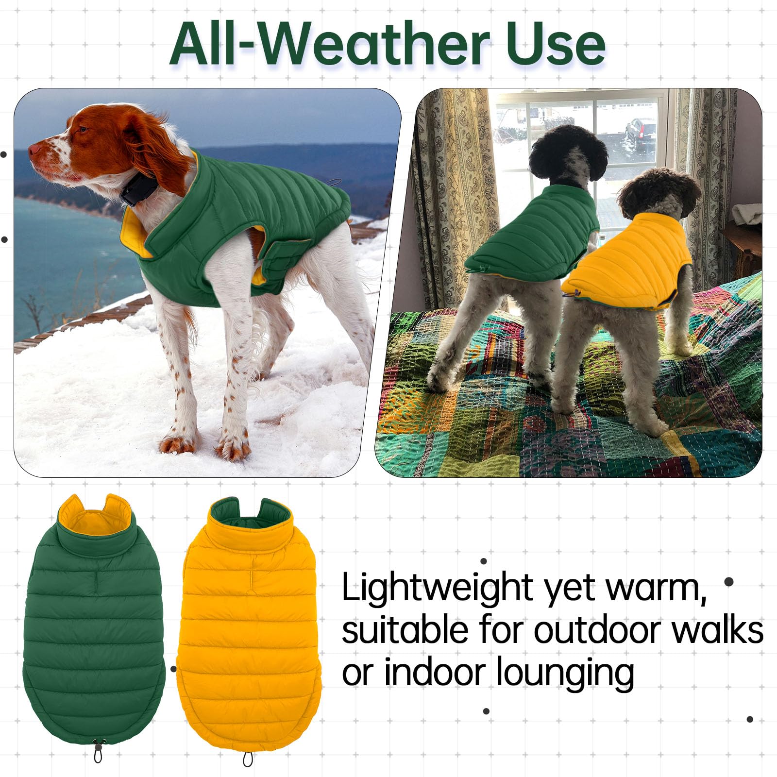 LeLePet dog coat leash hole detail enables simple harness attachment.