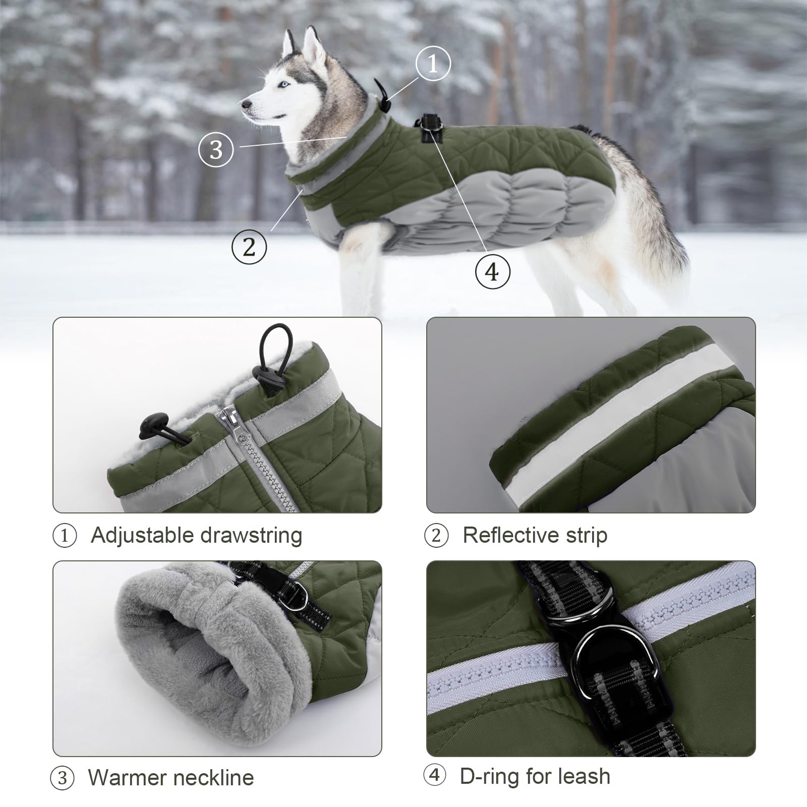 LeLePet dog coat reflective neckline strip boosts visibility during evening strolls.