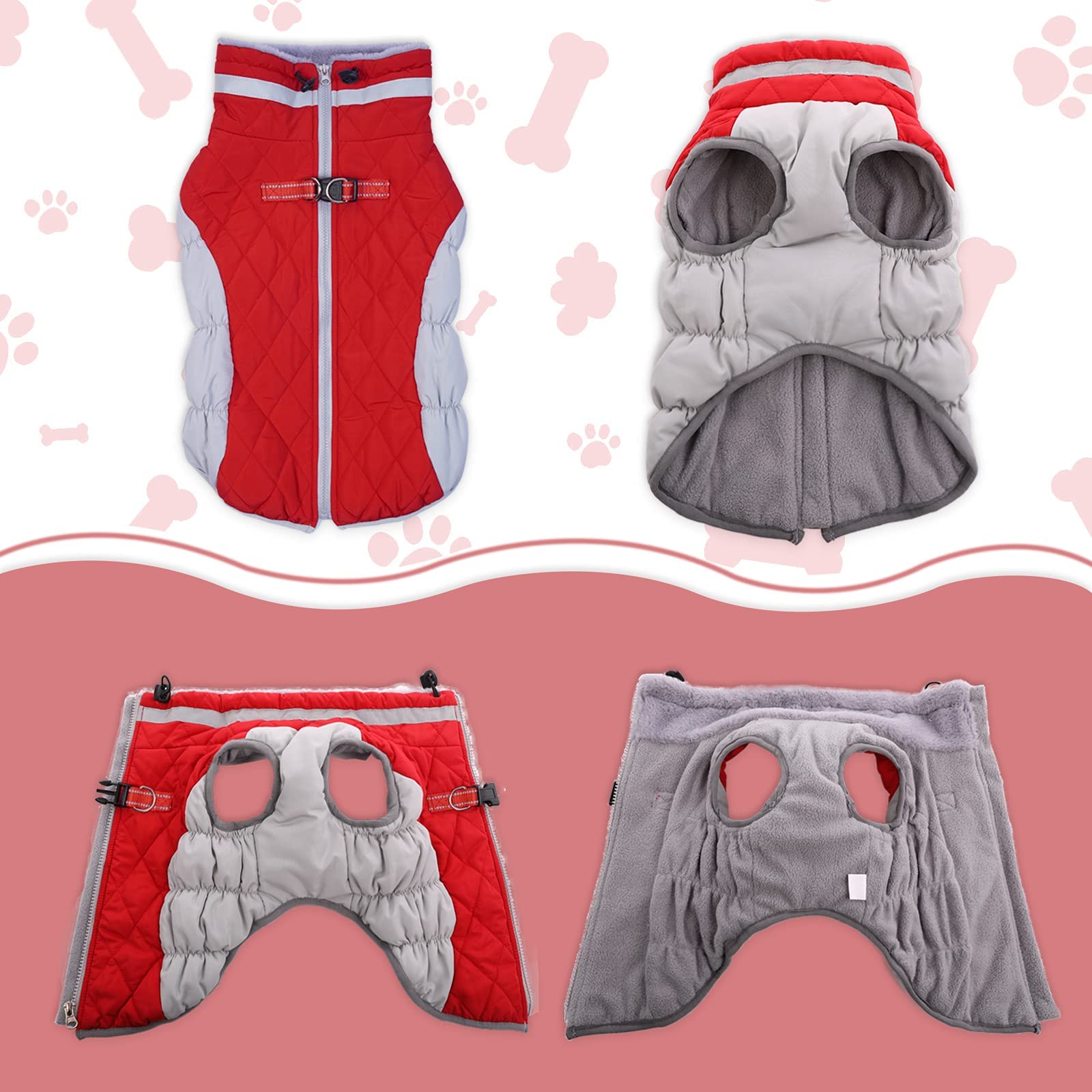LeLePet dog coat features reflective strip for night safety.