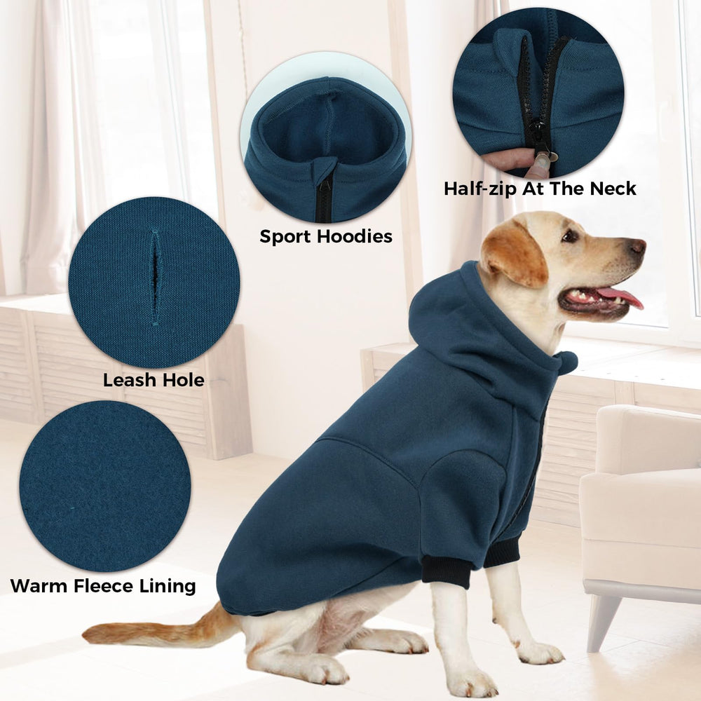 LeLePet dog hoodie front zip eases on-off for wriggly dogs.