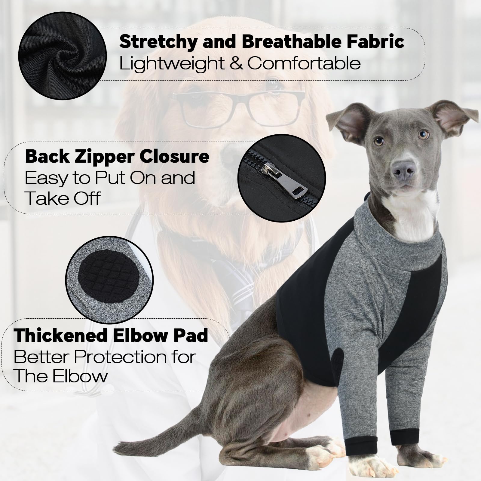 LeLePet recovery-suit elbow-pads-protection adds joint protection during rest.