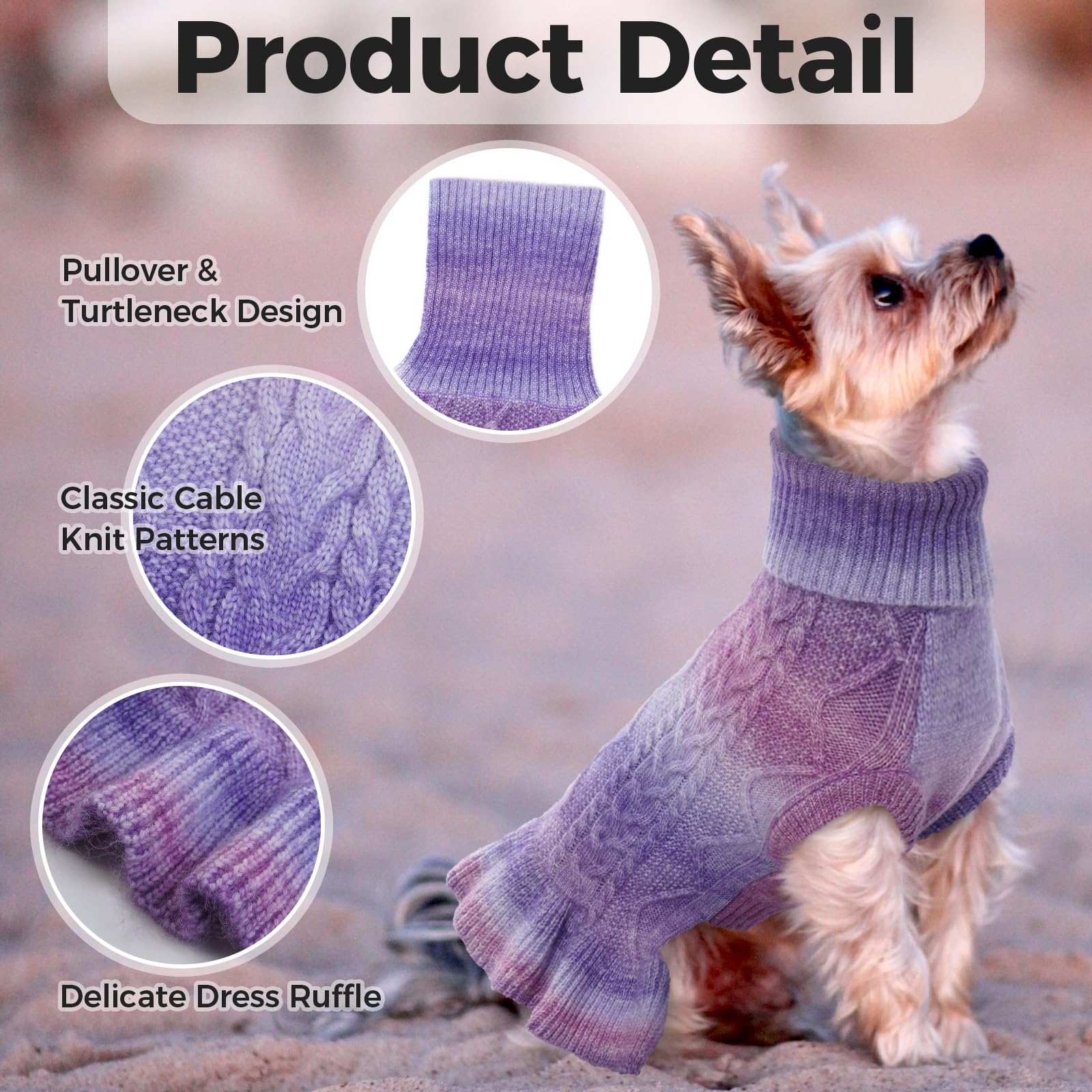 LeLePet dog sweater front view demonstrates easy pullover design for quick dressing.