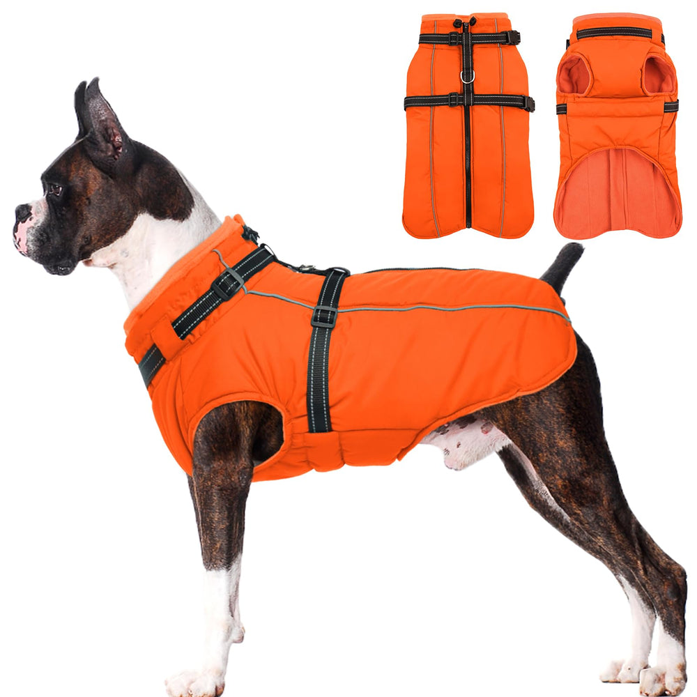 LeLePet dog winter coat with harness built showing integrated harness for safer, smoother walks.