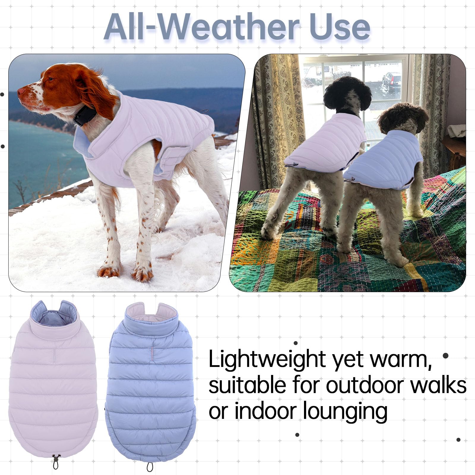 LeLePet puffer coat reversible color-side showcases two stylish options