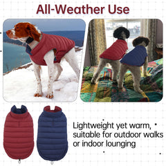 LeLePet puffer vest on a medium dog, leash hole visible for easy leash use.