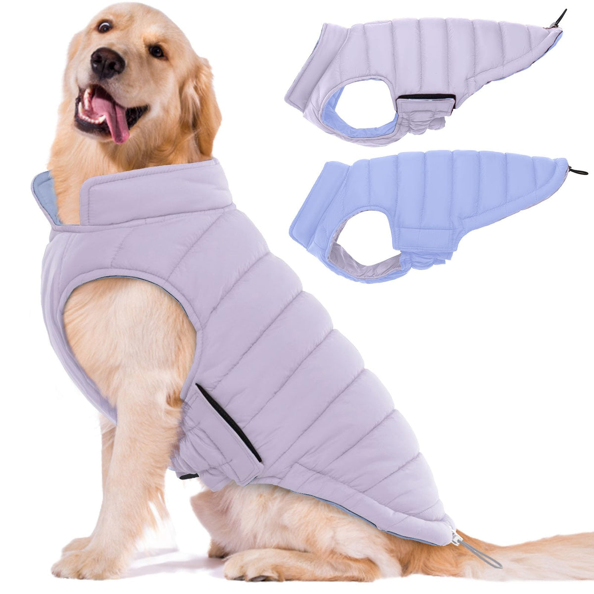 LeLePet reversible dog coat front view with lightweight warmth