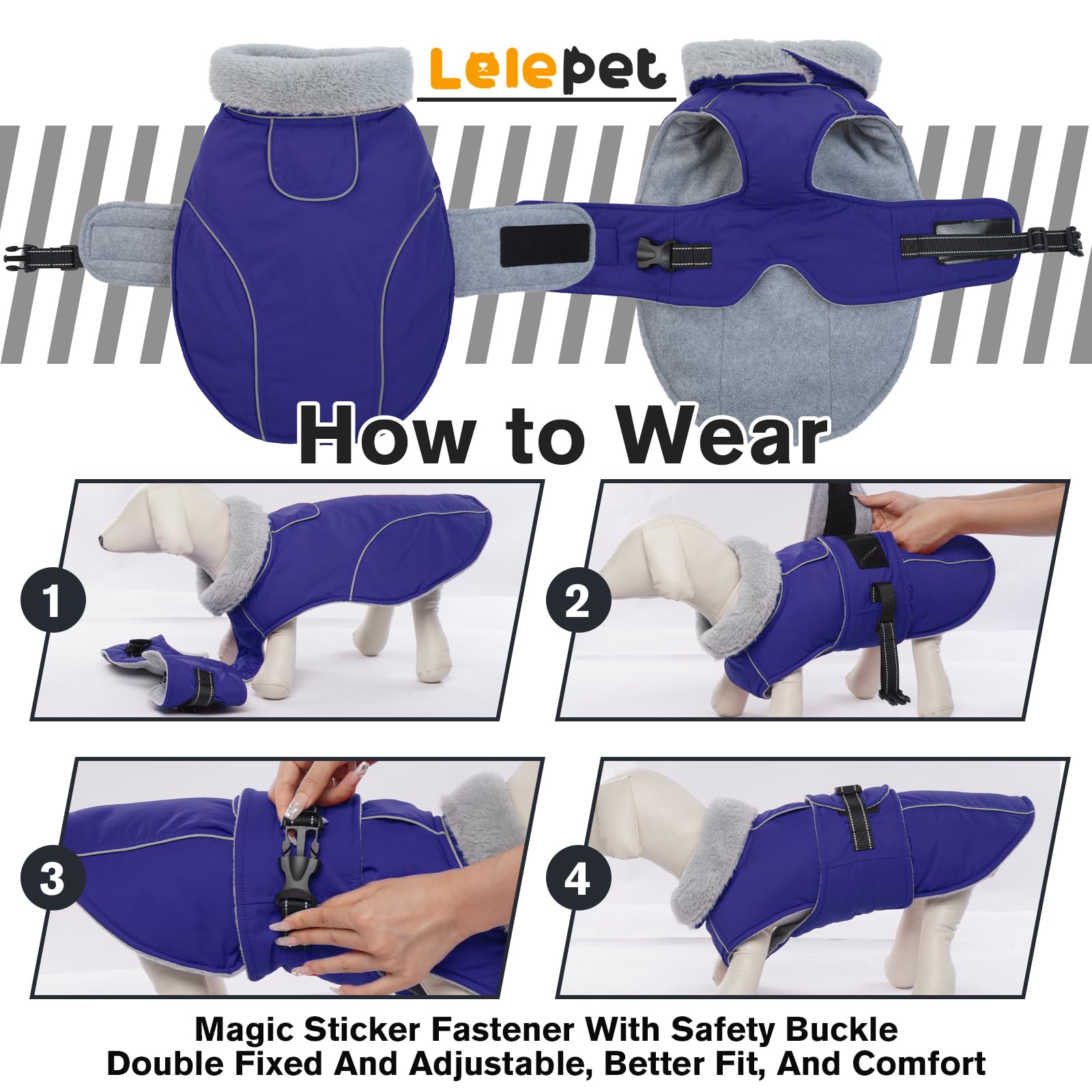 LeLePet Warm Dog Coat fur collar detail adds cozy comfort