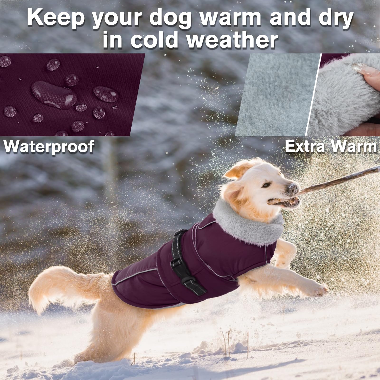 LeLePet coat inner fleece lining provides soft warmth and comfort.