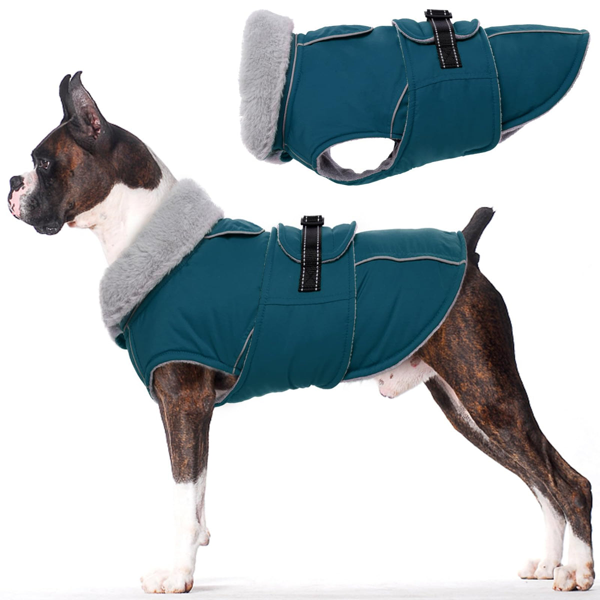 Lelepet Warm Dog Coat for Medium Dogs in dark green with fleece warmth.
