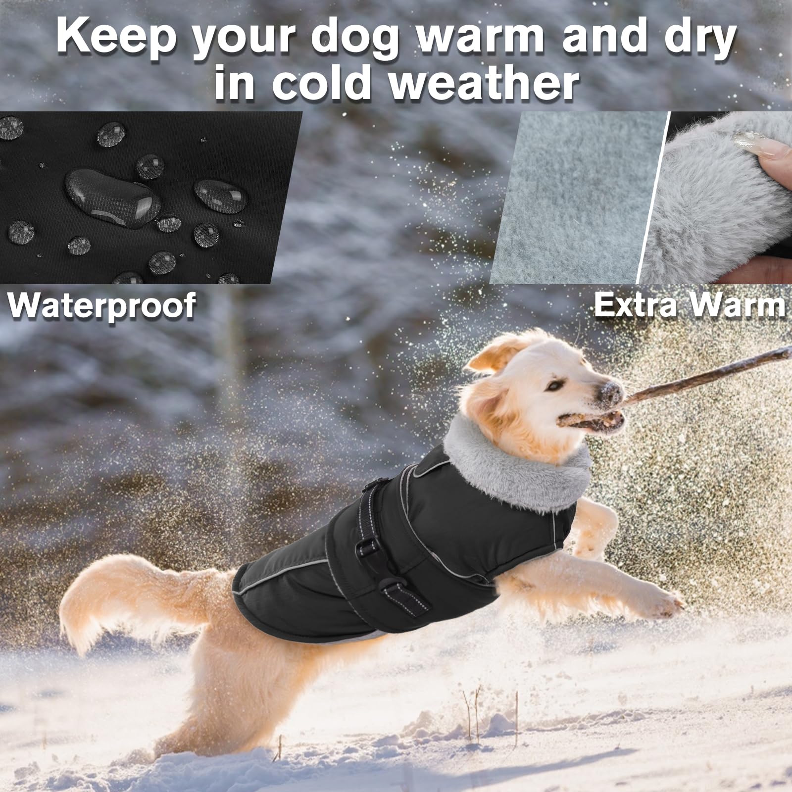 LeLePet Warm Dog Coat shows reflective strips for safer night walks.