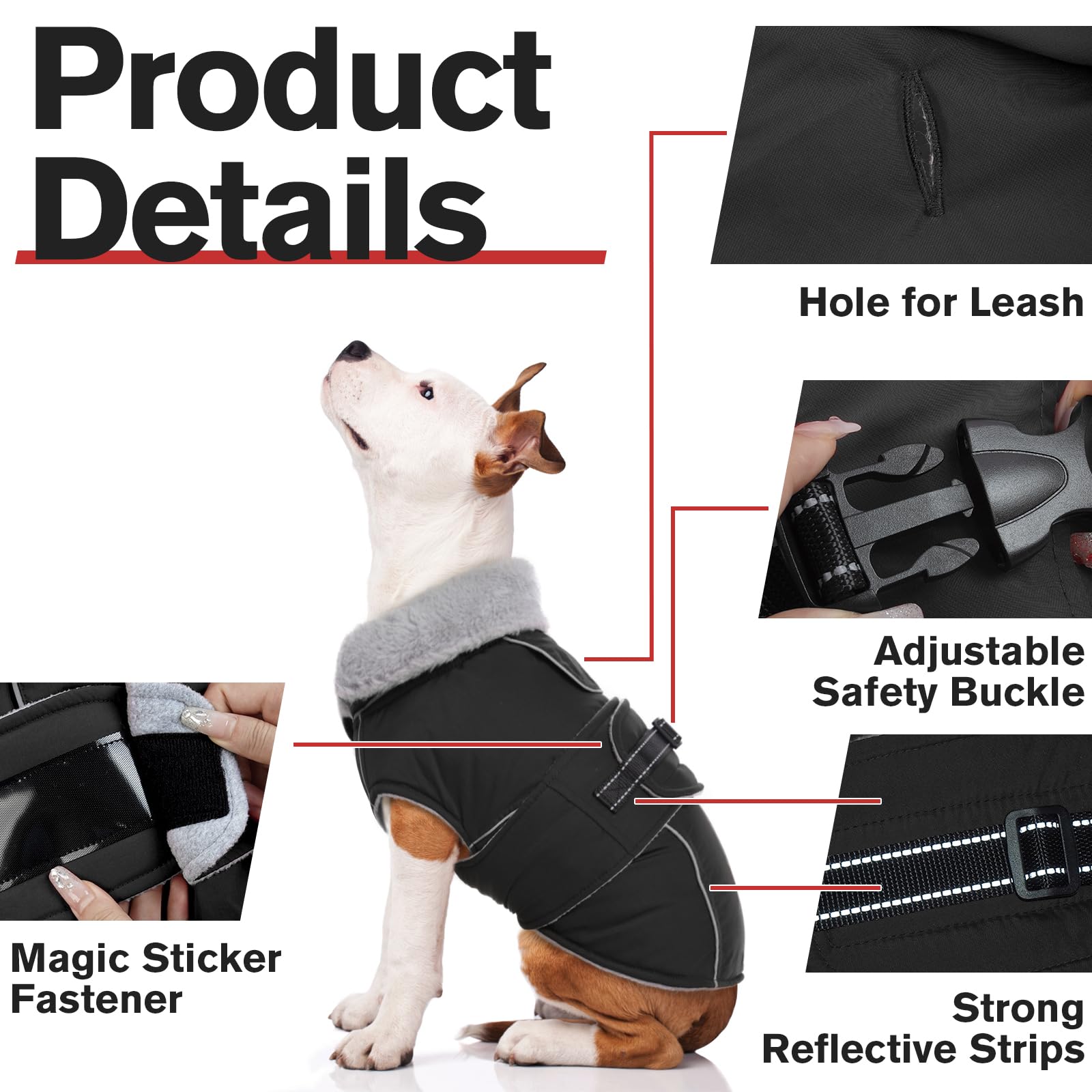 LeLePet warm dog coat small black adjustable buckle ensures snug fit.