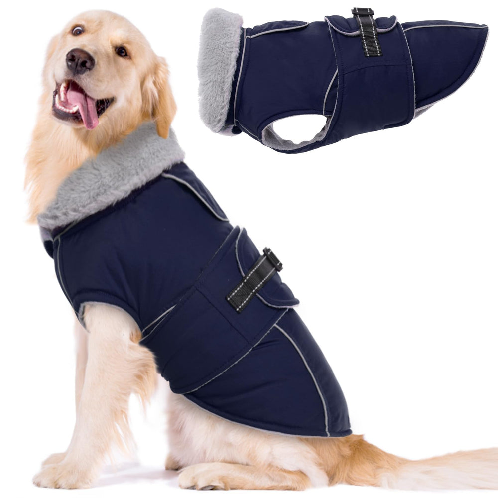 LeLePet Warm Dog Coat waterproof front view shows windproof fabric for cold walks.