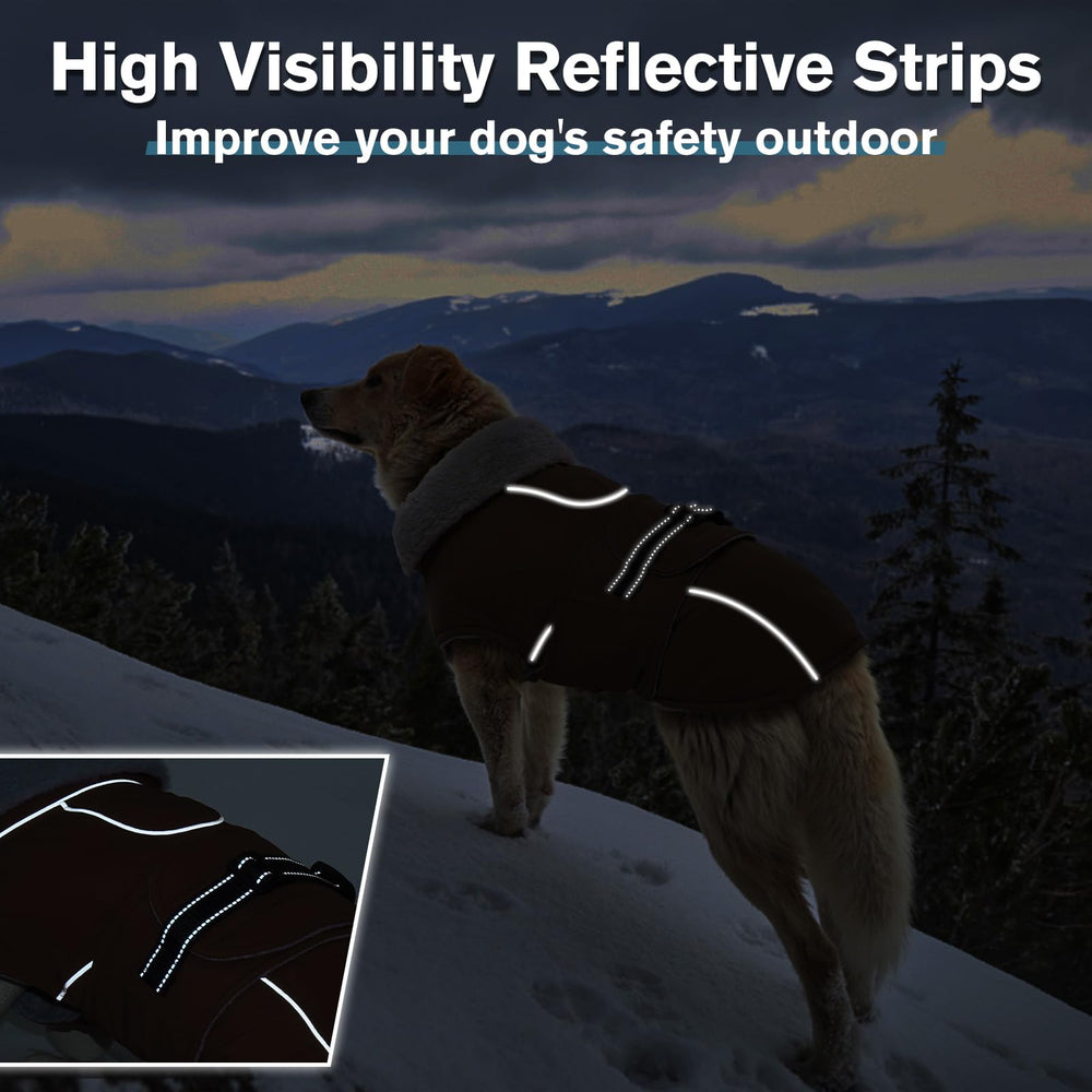 Lelepet Warm Dog Coat brown adjustable buckle ensures quick on-off and secure fit.