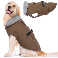 LeLePet warm dog coat front view showing waterproof windproof exterior and warm fleece