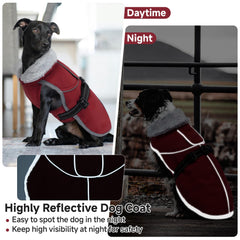 LeLePet Warm Dog Winter Coat front view shows snug fit and plush collar warmth