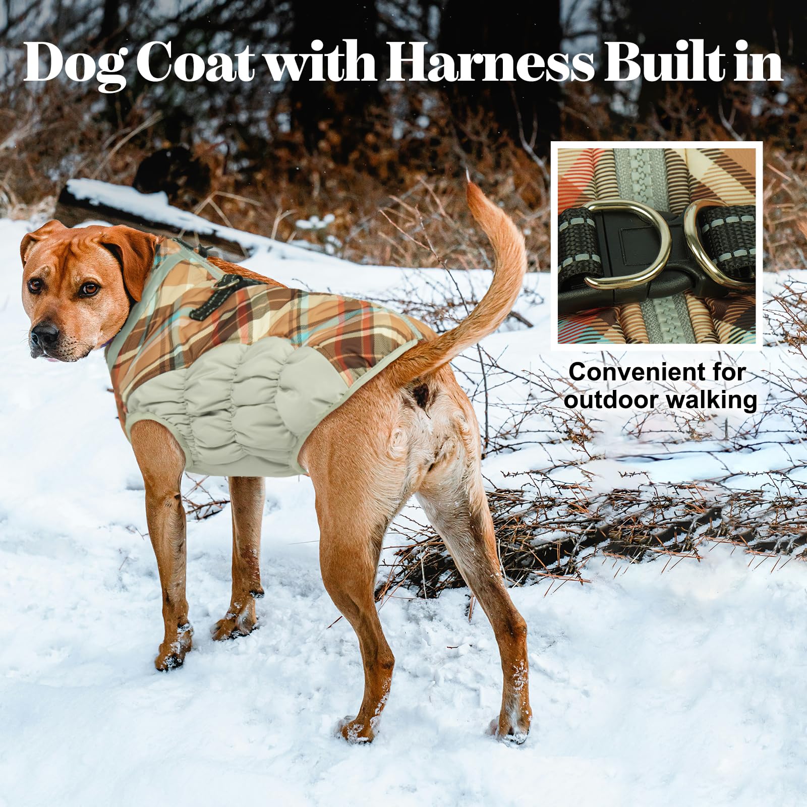 LeLePet warm dog winter coat water-resistant fabric protects against light rain and snow.